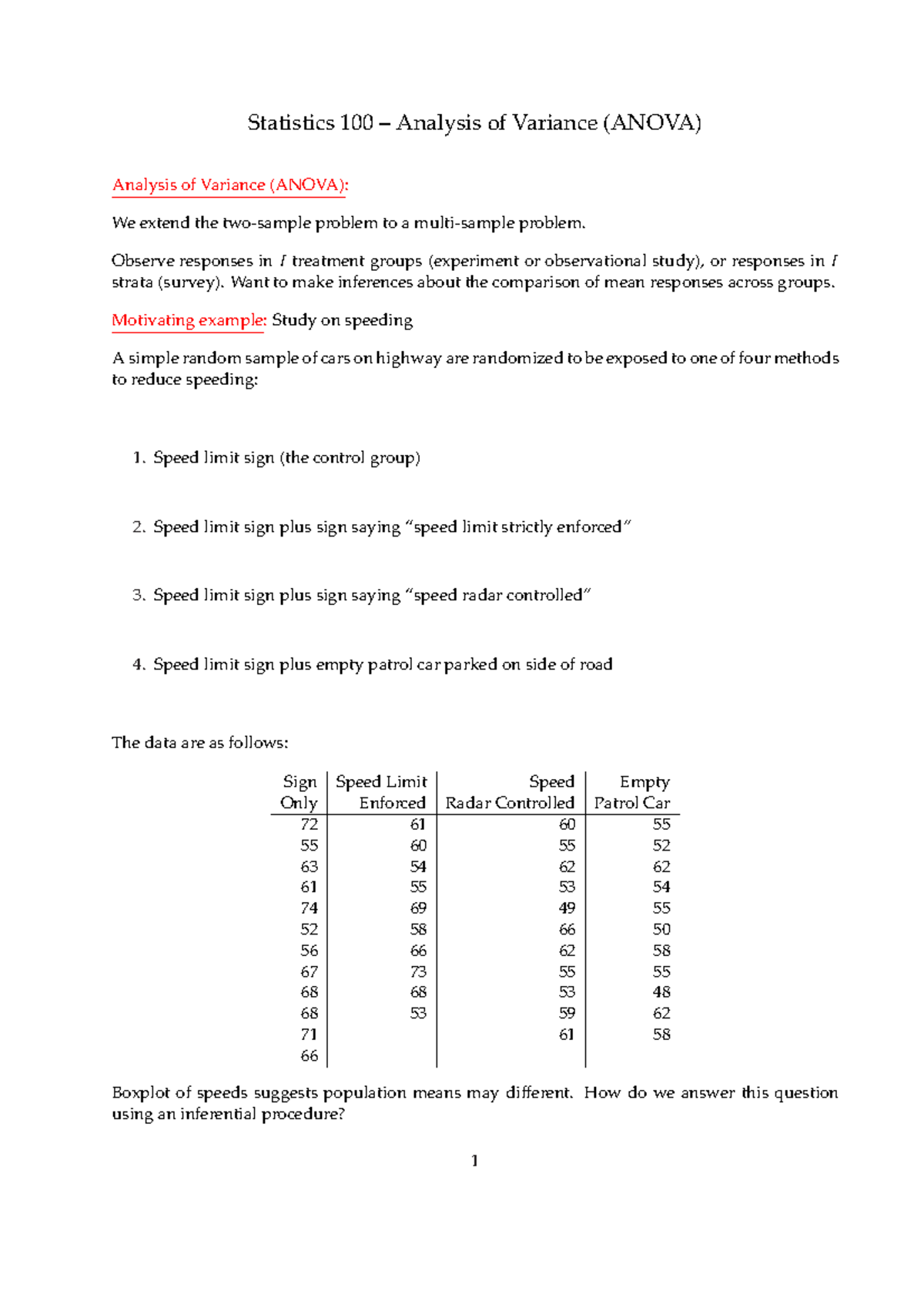 Lecture notes, Lecture 10- STAT100 - Statistics 100 Analysis of ...