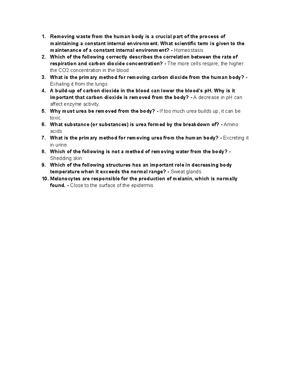 Excretory System and Cellular Respiration Quiz Science Removing