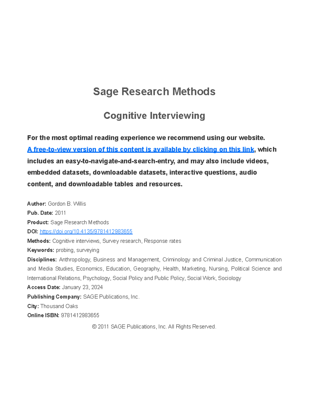 Cognitive-interviewing - Sage Research Methods Cognitive Interviewing ...