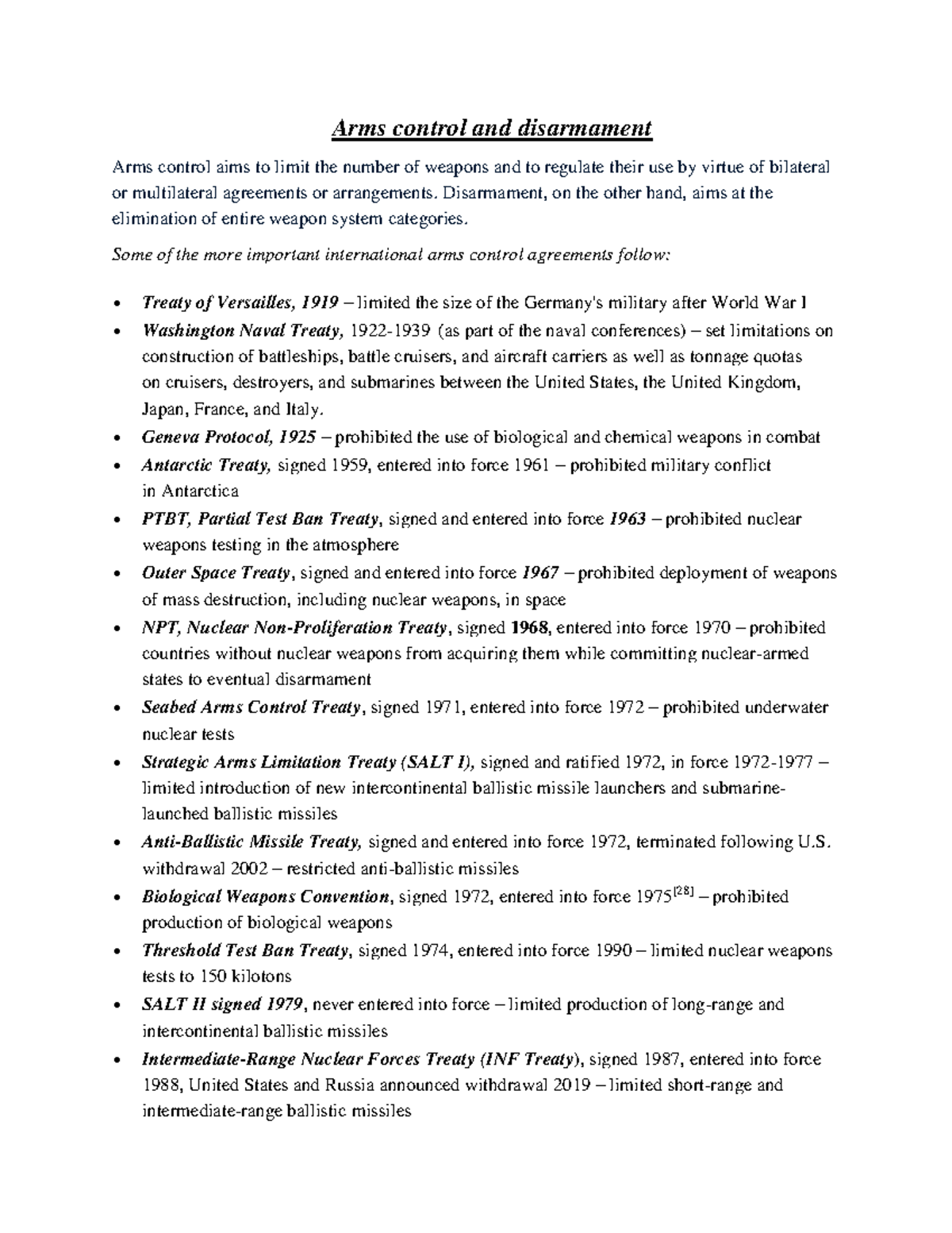 Arms Control and Disarmament Arms control and disarmament Arms