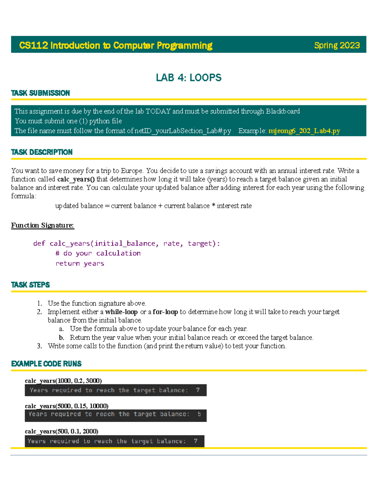 Lab04 Loops TASK - Kamberi - CS1 1 2 Introduction To Computer ...