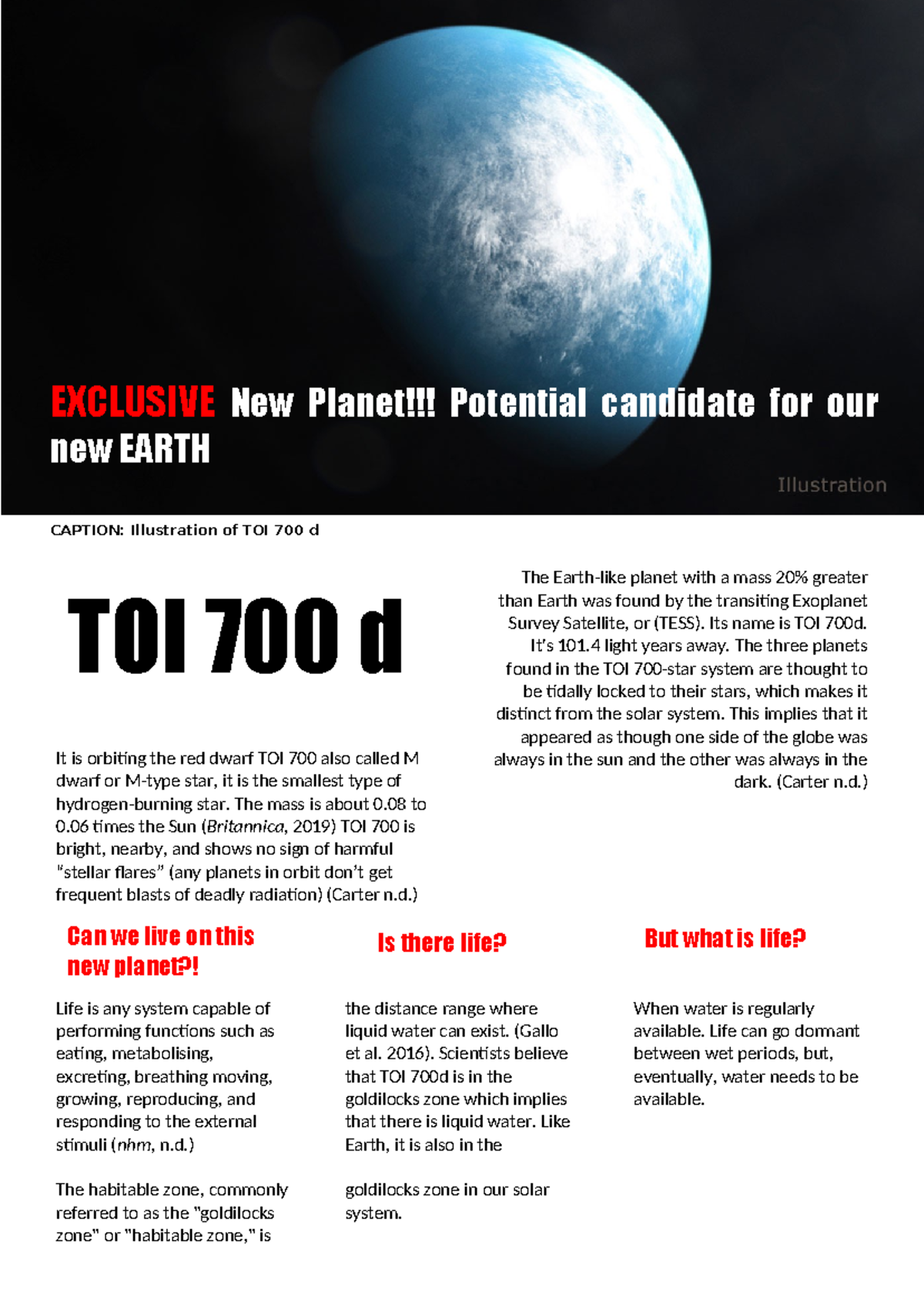 Final TOI 700 d - Blog about a planet - It is orbiting the red dwarf ...