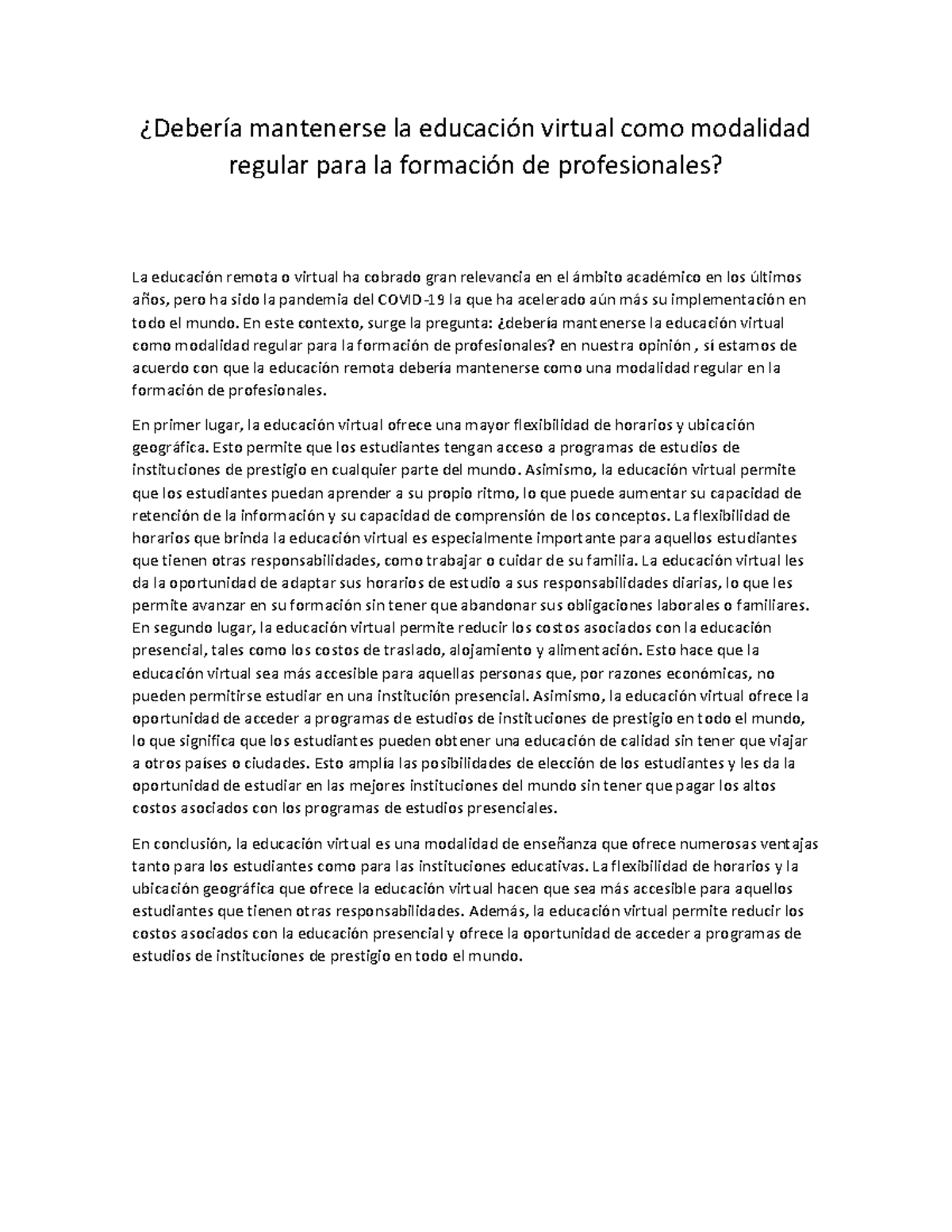 Texto y esquema redaccion-01 - ¿Debería mantenerse la educación virtual ...