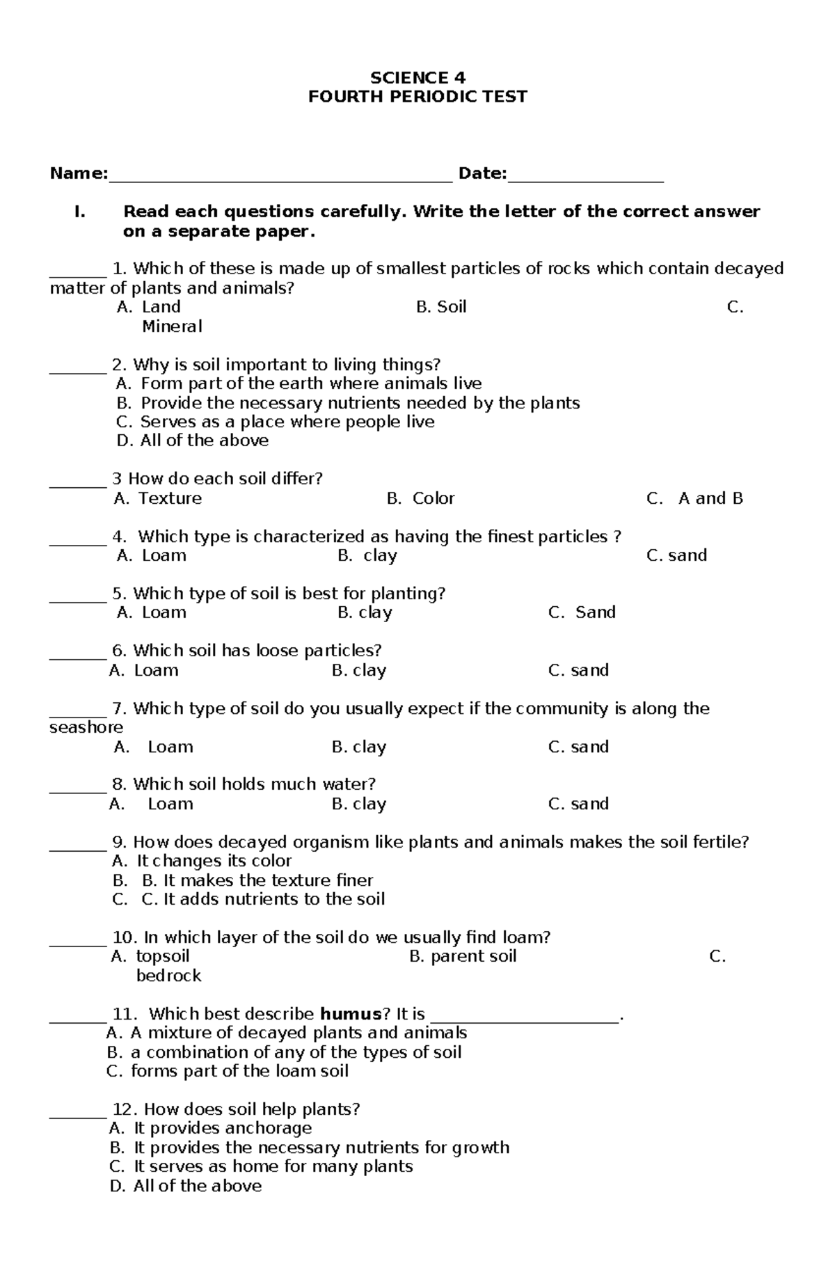 Pt Science 4 Q4 V2 Periodical Test Science 4 Fourth Periodic Test