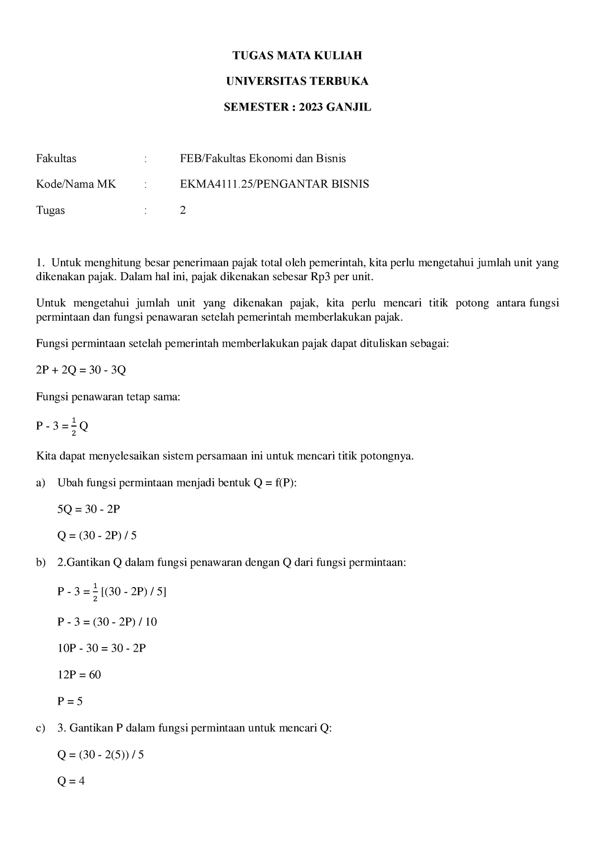 Tugas MATA Kuliah Matematika Ekonomi - TUGAS MATA KULIAH UNIVERSITAS ...