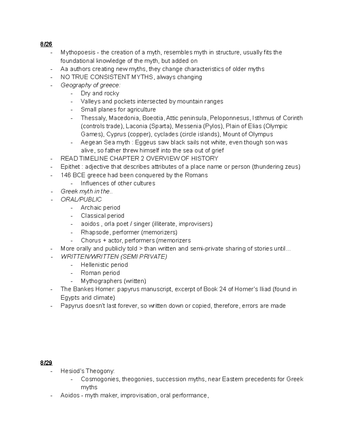 CTL notes up to midterm - 8/ Mythopoesis - the creation of a myth ...