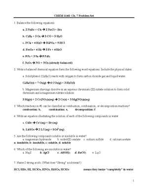 Chapter 7 - Chemical Reactions Problem Set Answer - CHEM 1140: Ch. 7 Problem Set 1. Balance the - Studocu chapter-7-chemical-reactions-problem-set-answer-chem-1140-ch-7-problem-set-1-balance-the-studocu