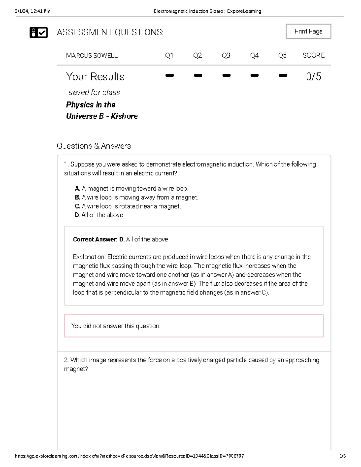 Electromagnetic Induction Gizmo Explore Learning - ASSESSMENT QUESTIONS ...