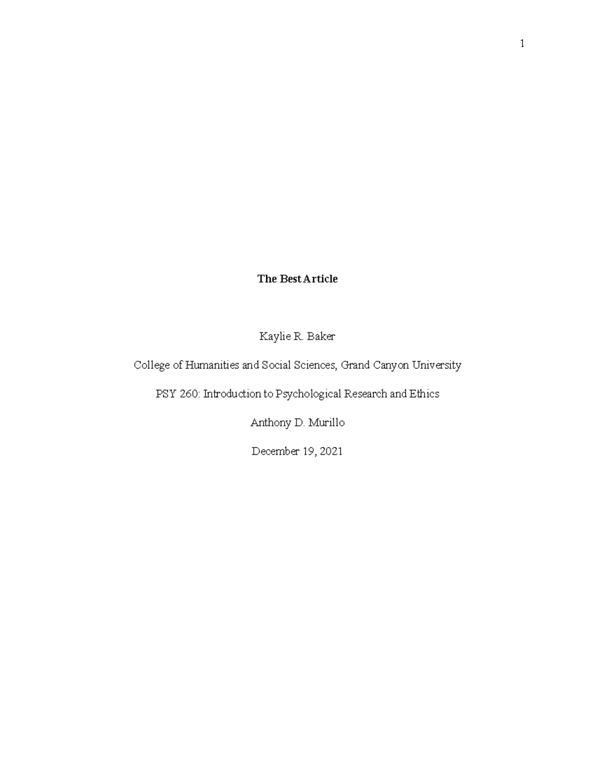 The Best Article essay The Best Article Kaylie R. Baker College of Humanities and Social Studocu