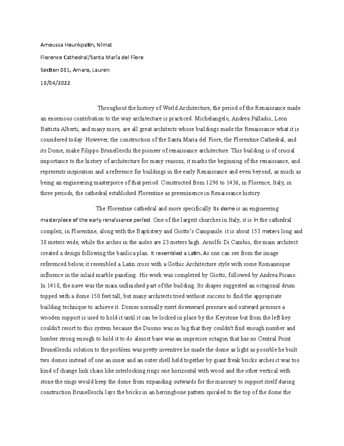 Building essay - Amoussa Hounkpatin, Nimat Florence Cathedral/Santa ...