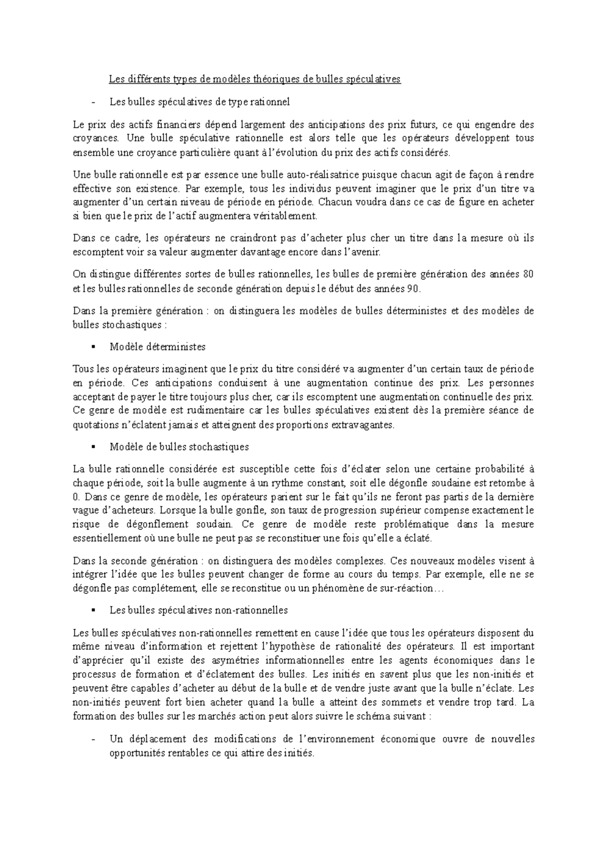 Les différents types de modèles théoriques de bulles spéculatives Les — free download