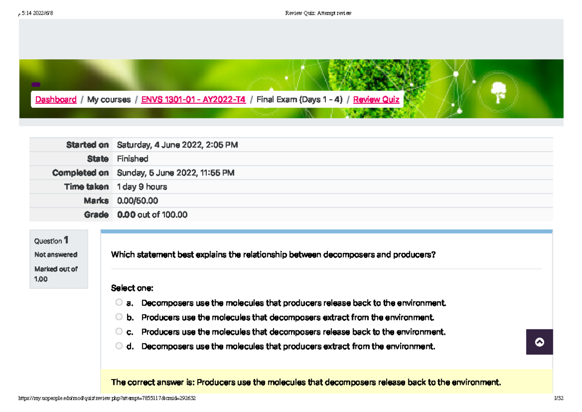 Review Quiz ENVS 1301 - These Files Are Only For Help In The Solution ...