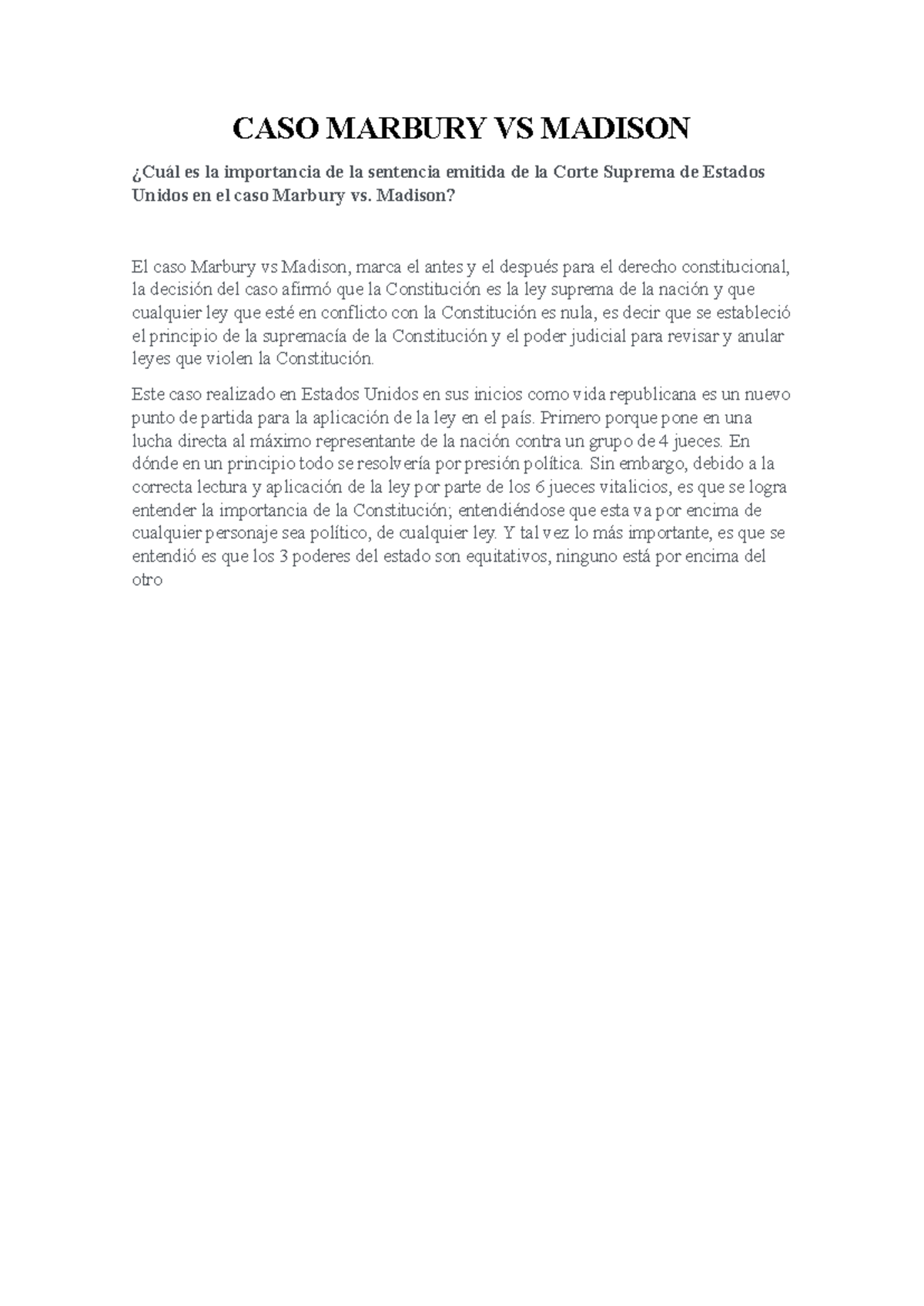 CASO Marbury VS Madison - CASO MARBURY VS MADISON ¿Cuál es la ...