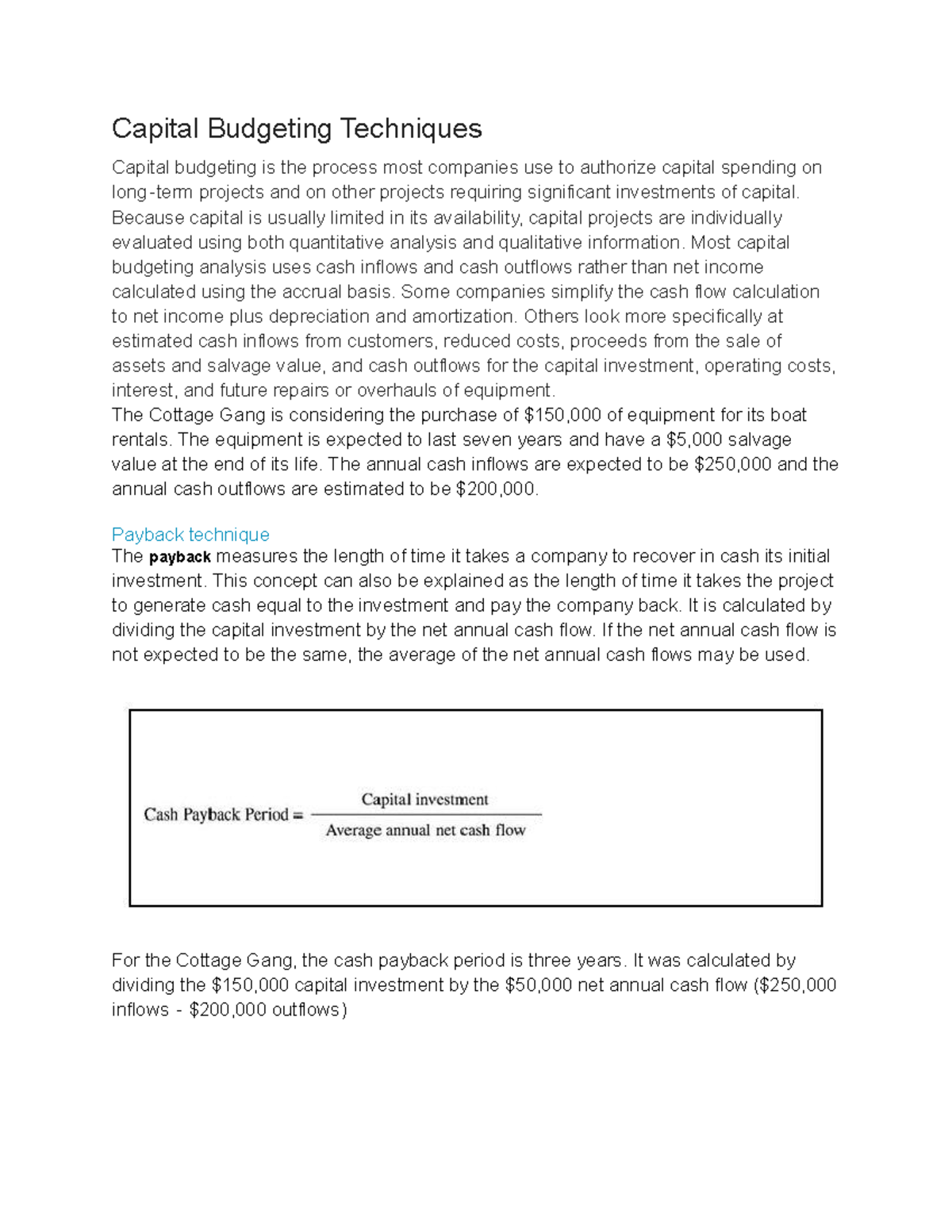 Capital Budgeting Techniques - Capital Budgeting Techniques Capital ...