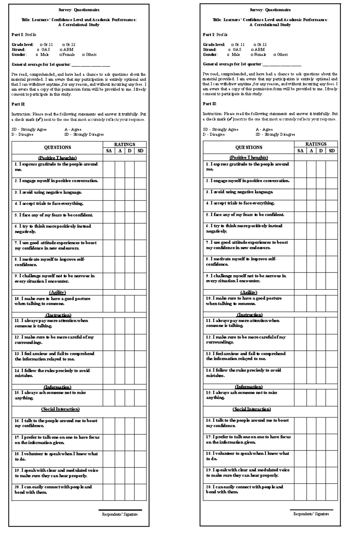 Learners Confidence Level Questionnaires - Survey: Questionnaire Title ...