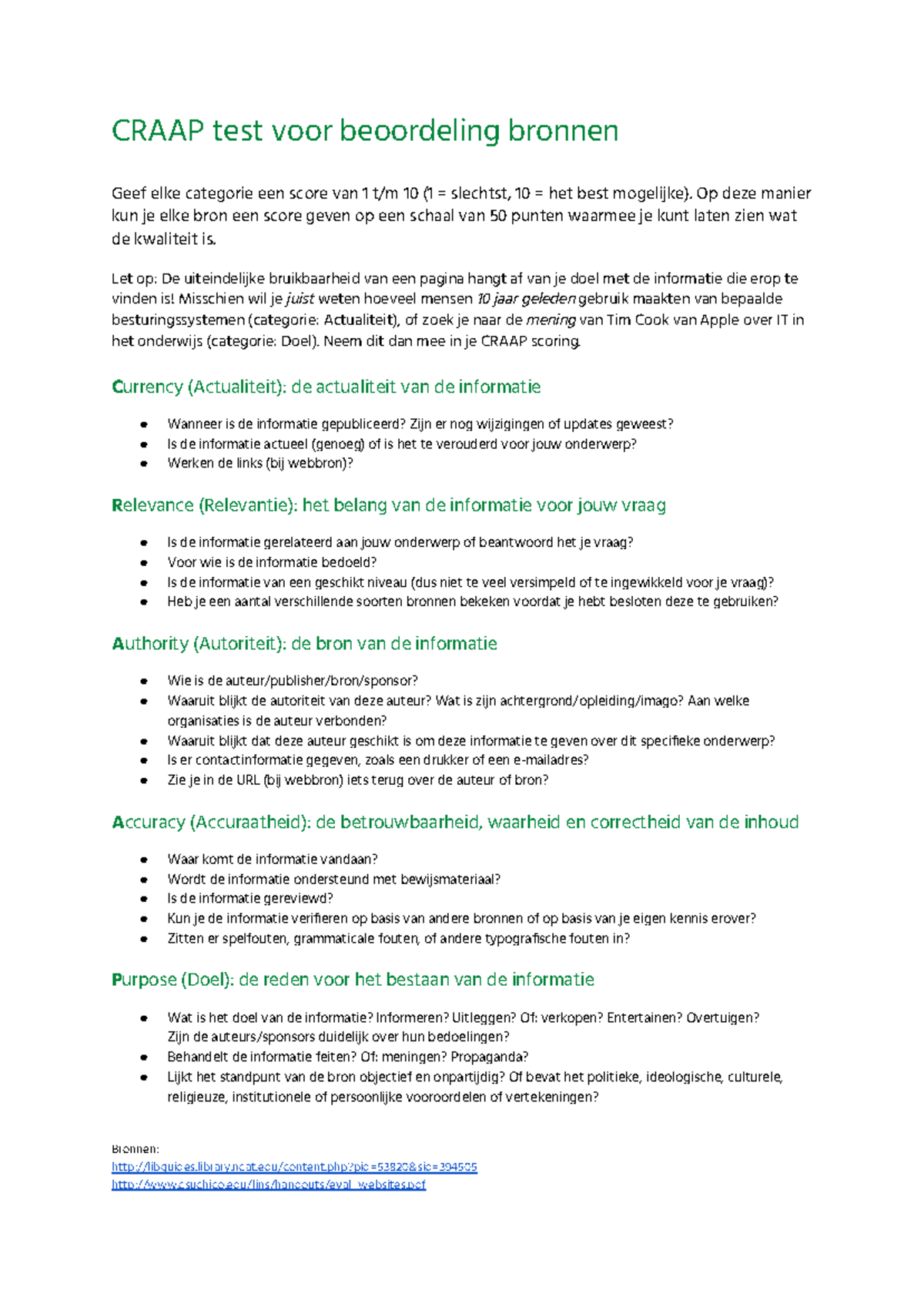 Craapmethode CRAAPMethode CRAAP test voor beoordeling bronnen