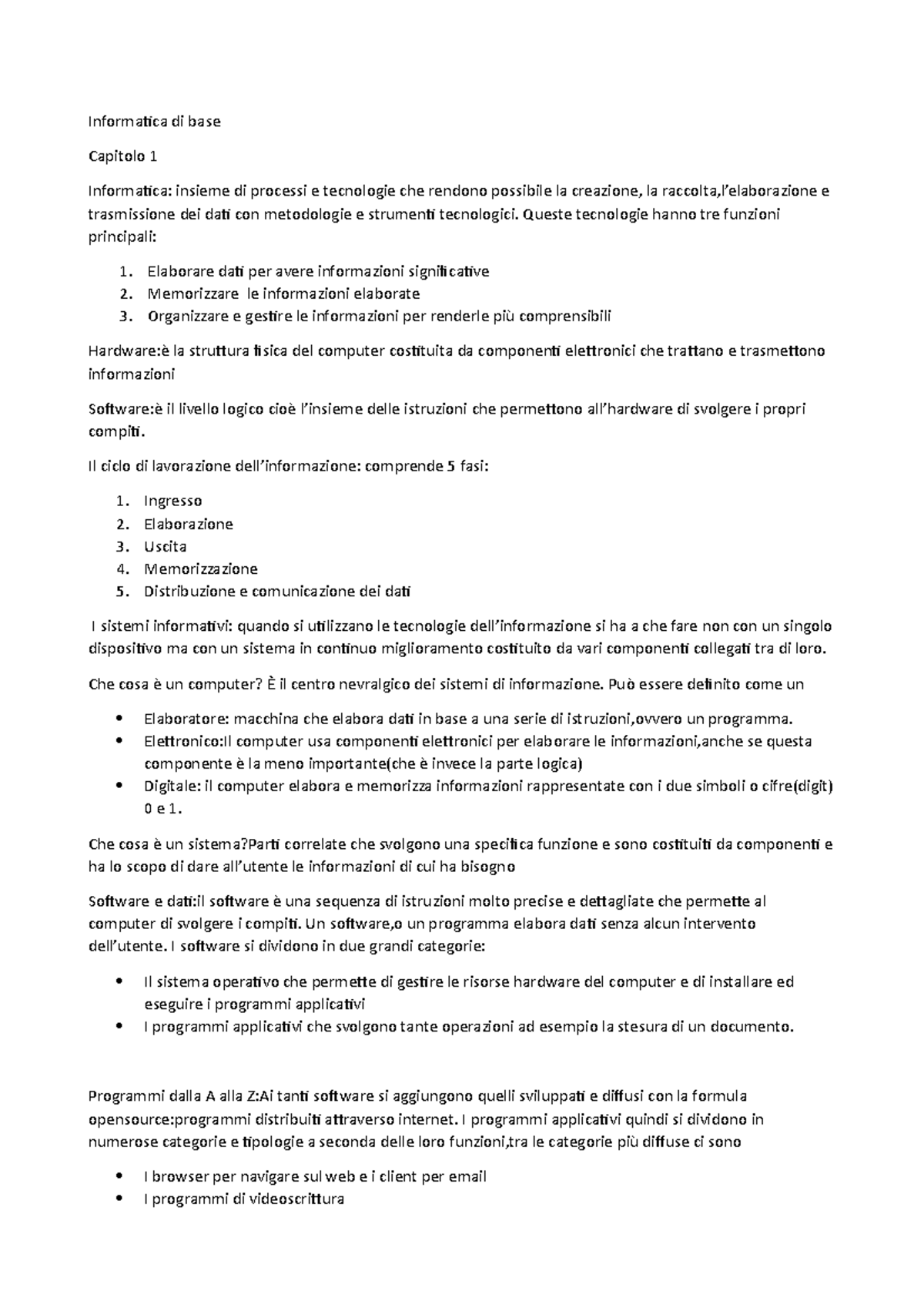 Informatica di base riassunto libro - Informatica DI Base - UniSs - Studocu