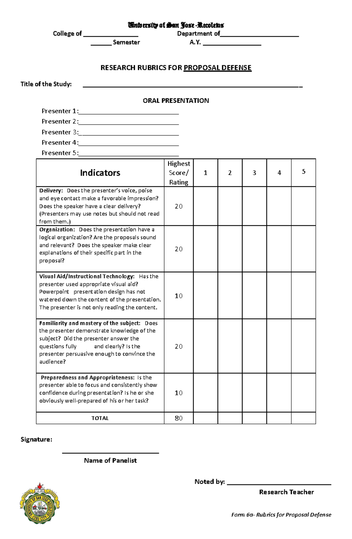 Form 6a Individual Research Presentation proposal - University of San ...