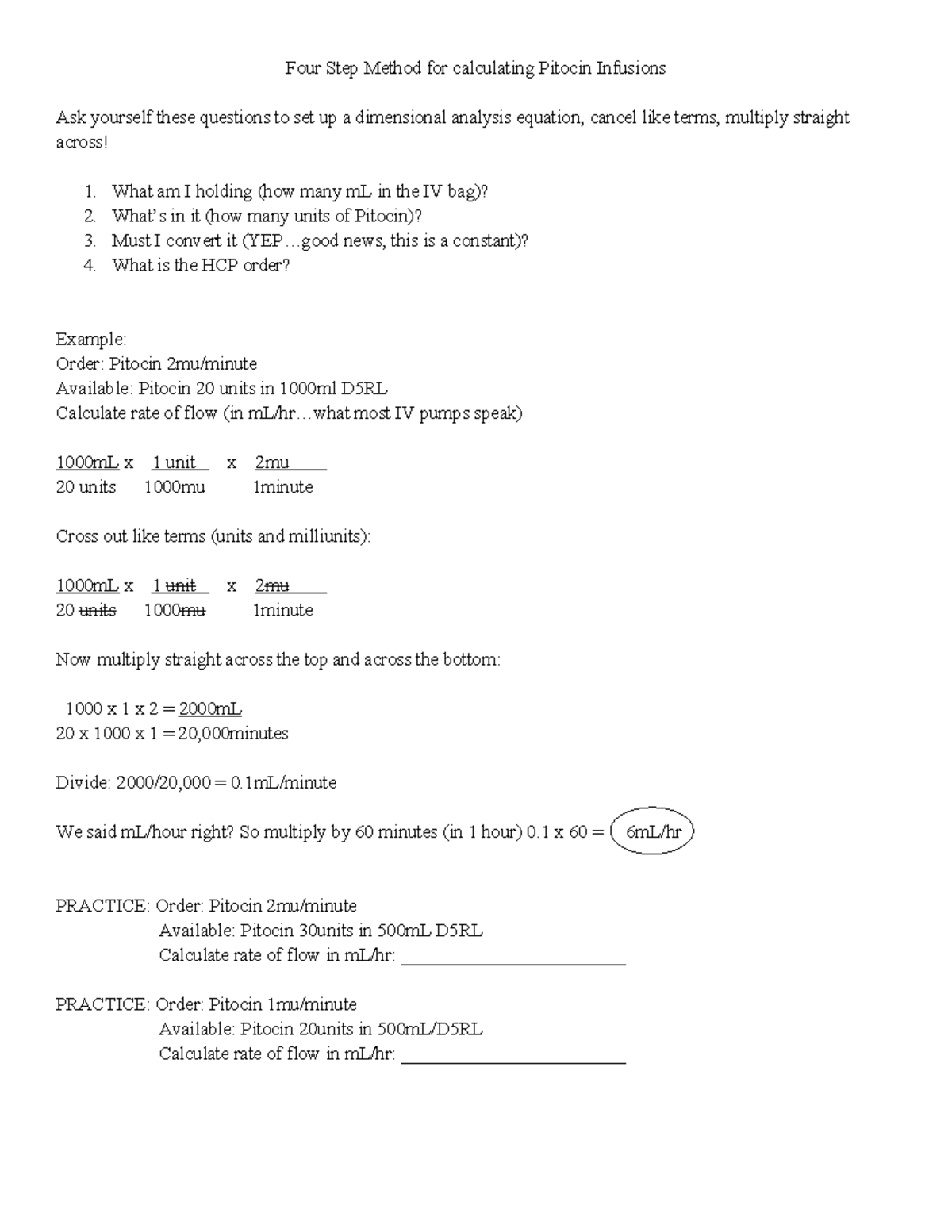 Calculating Pitocin - maternity pitcoin - Four Step Method for ...