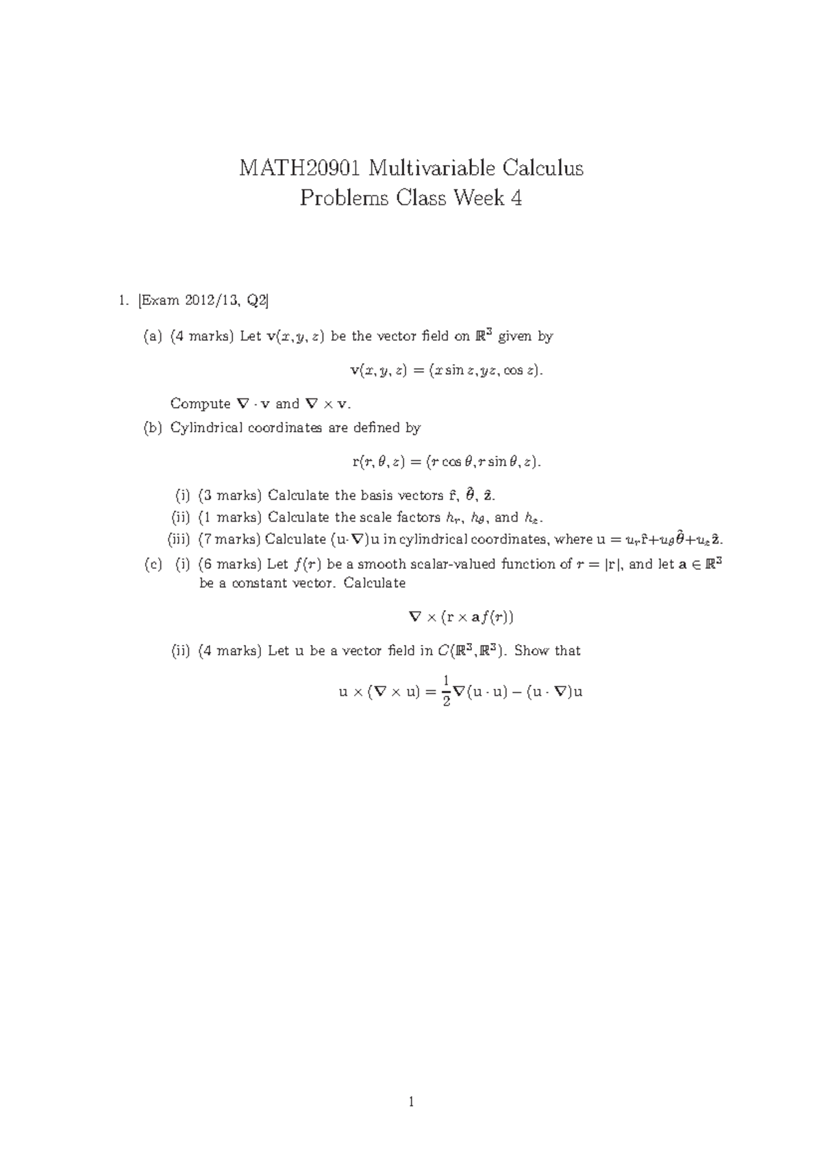 Math901 15 16 Tutorial Week 4 Multivariable Calculus Studocu