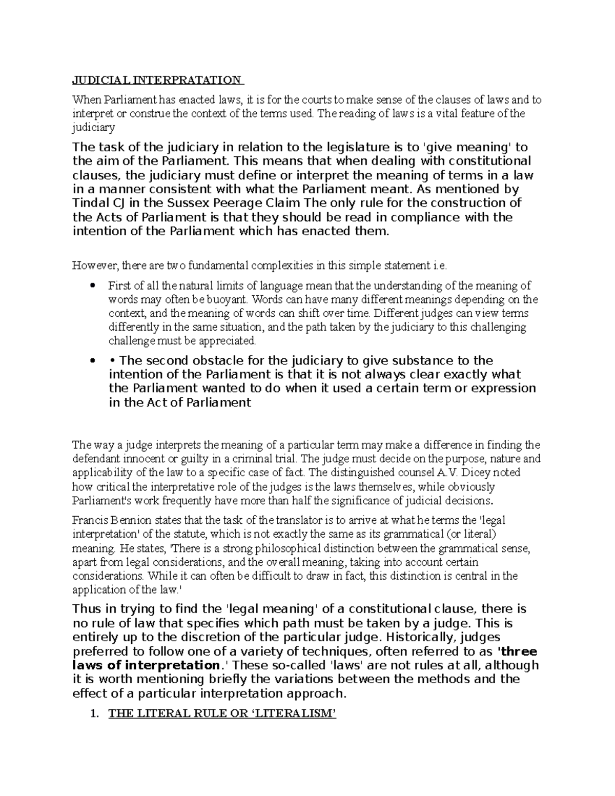 Judical interpratation legal systems - JUDICIAL INTERPRATATION When ...
