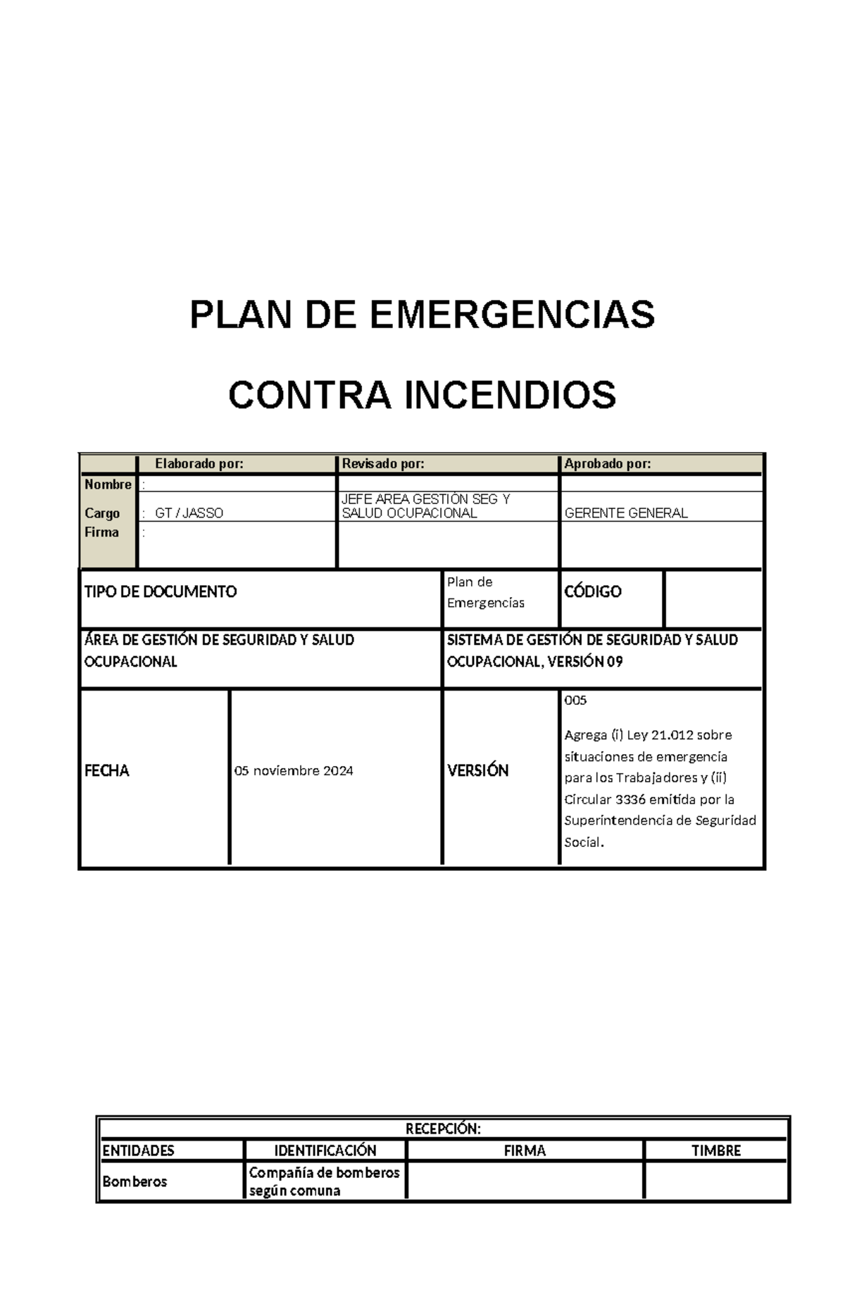 Emergencia en incendio - PLAN DE EMERGENCIAS CONTRA INCENDIOS Elaborado ...