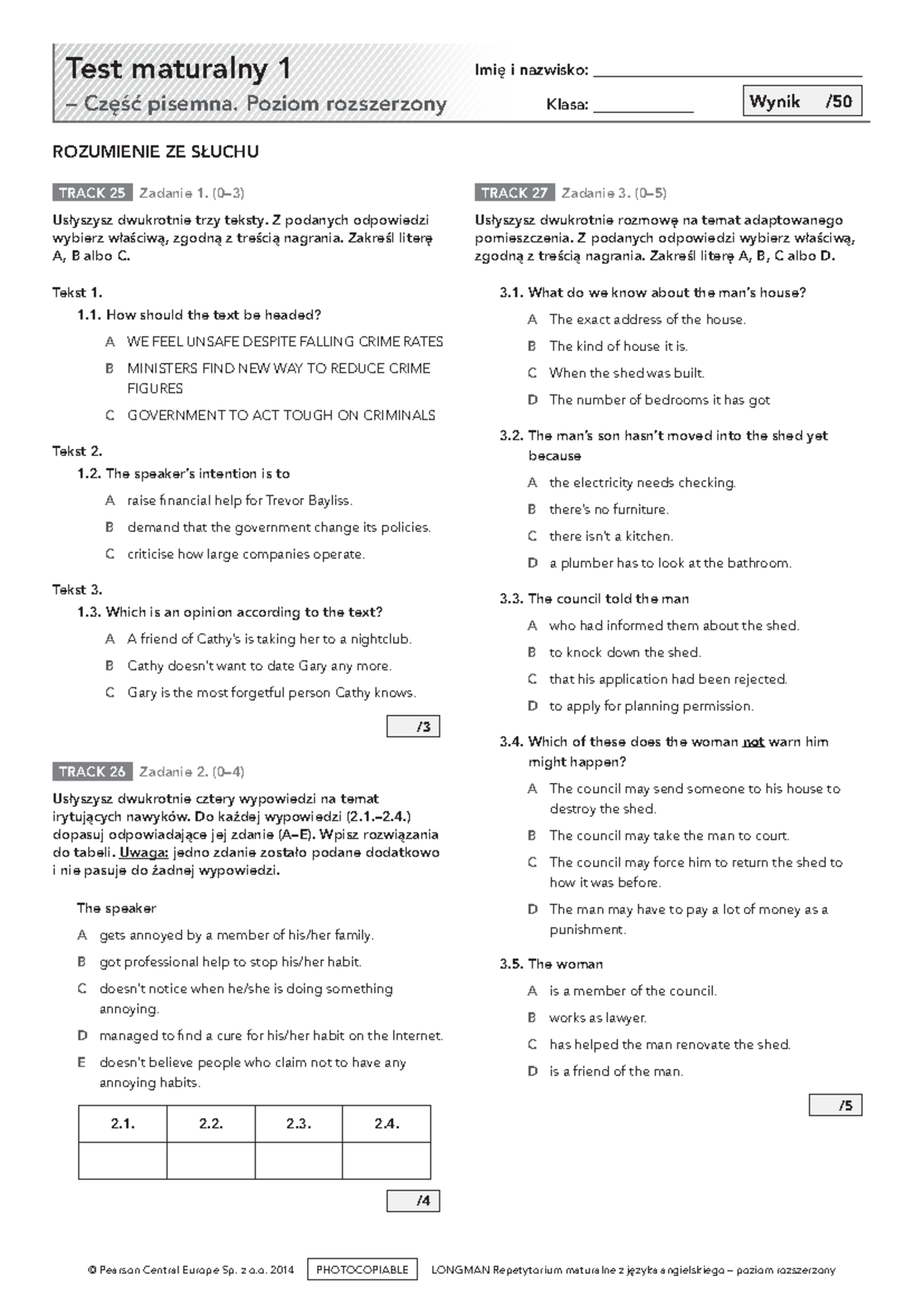 Sprawdzian Angielski 1 Liceum Matura Solutions