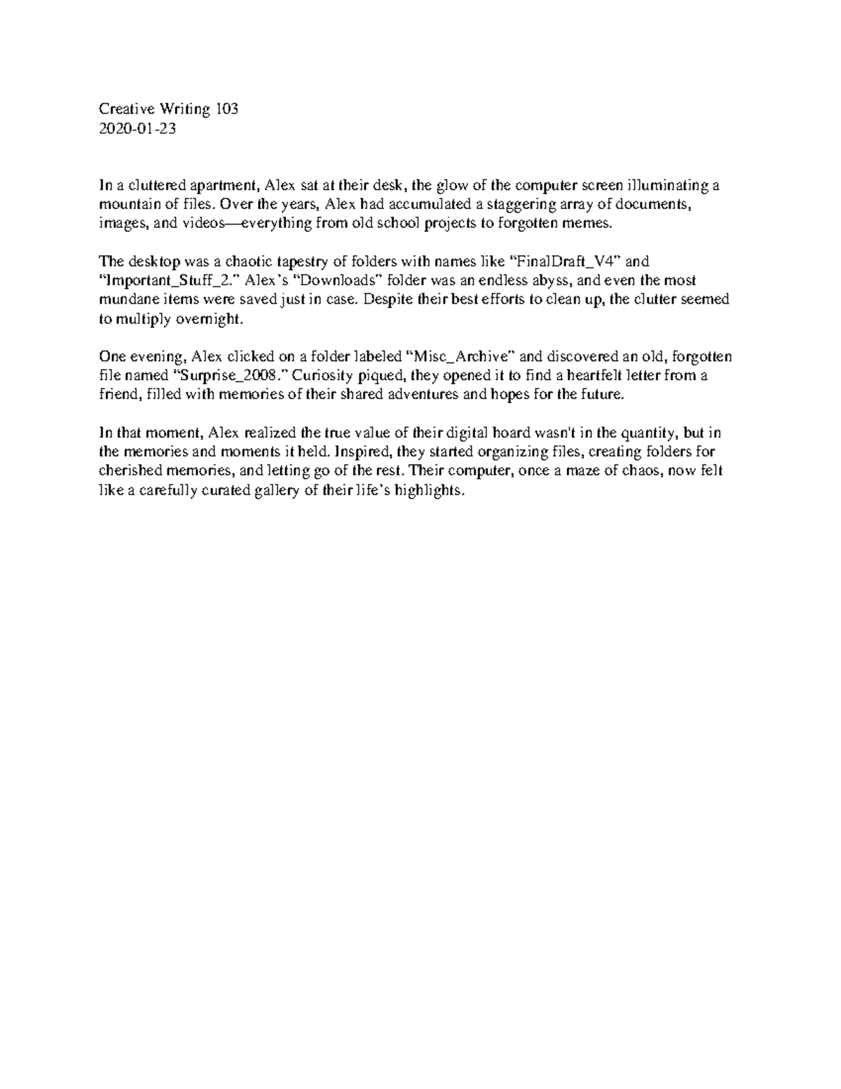 CW SW-002 - Creative Writing Homework - Creative Writing 103 2020-01 ...