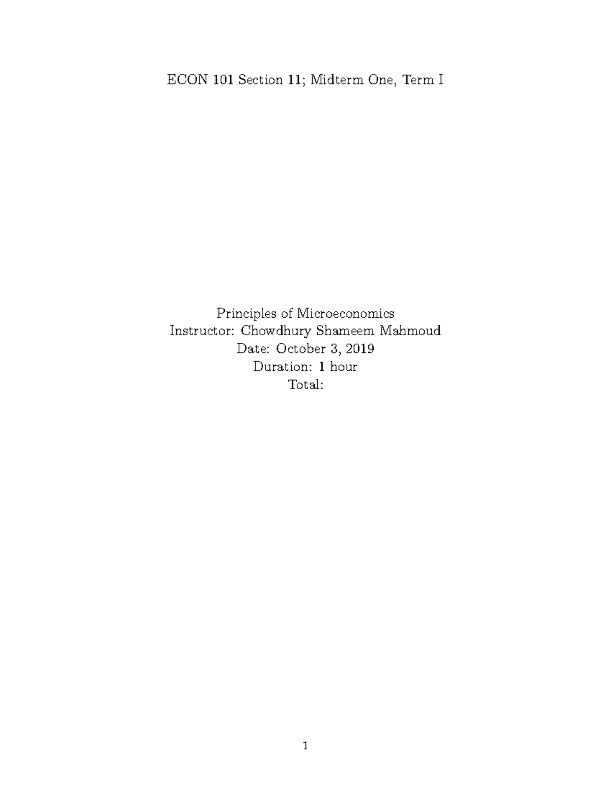 Econ 101 Sec 11 Midone 231025 232528 Econ 101 Section 11 Midterm One