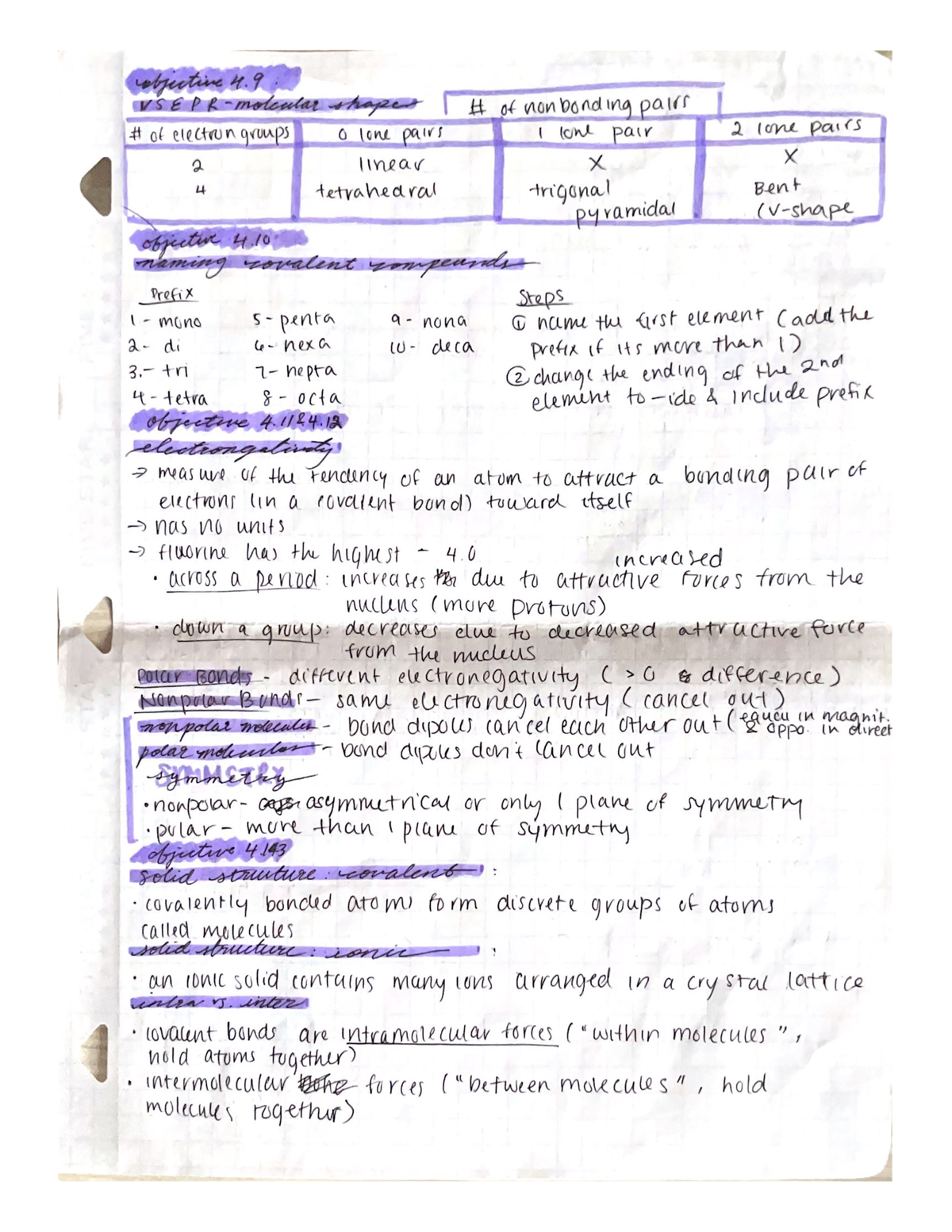 VSEPR; Electronegativity; Polarity; Forces - CHE 131 - Studocu