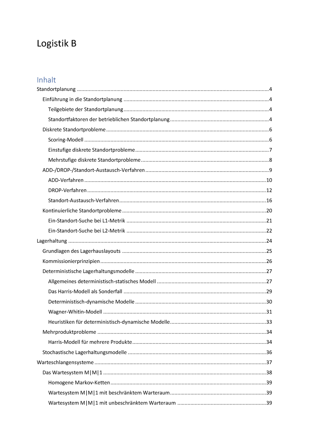 Zusammenfassung Logistik-B - Logistik B Standortplanung Inhalt ...