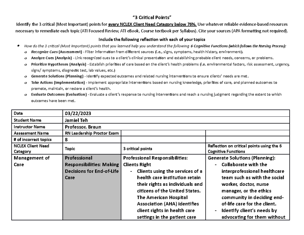 Focused Review - Remediation Example To Follow Using 3 Critical Points ...