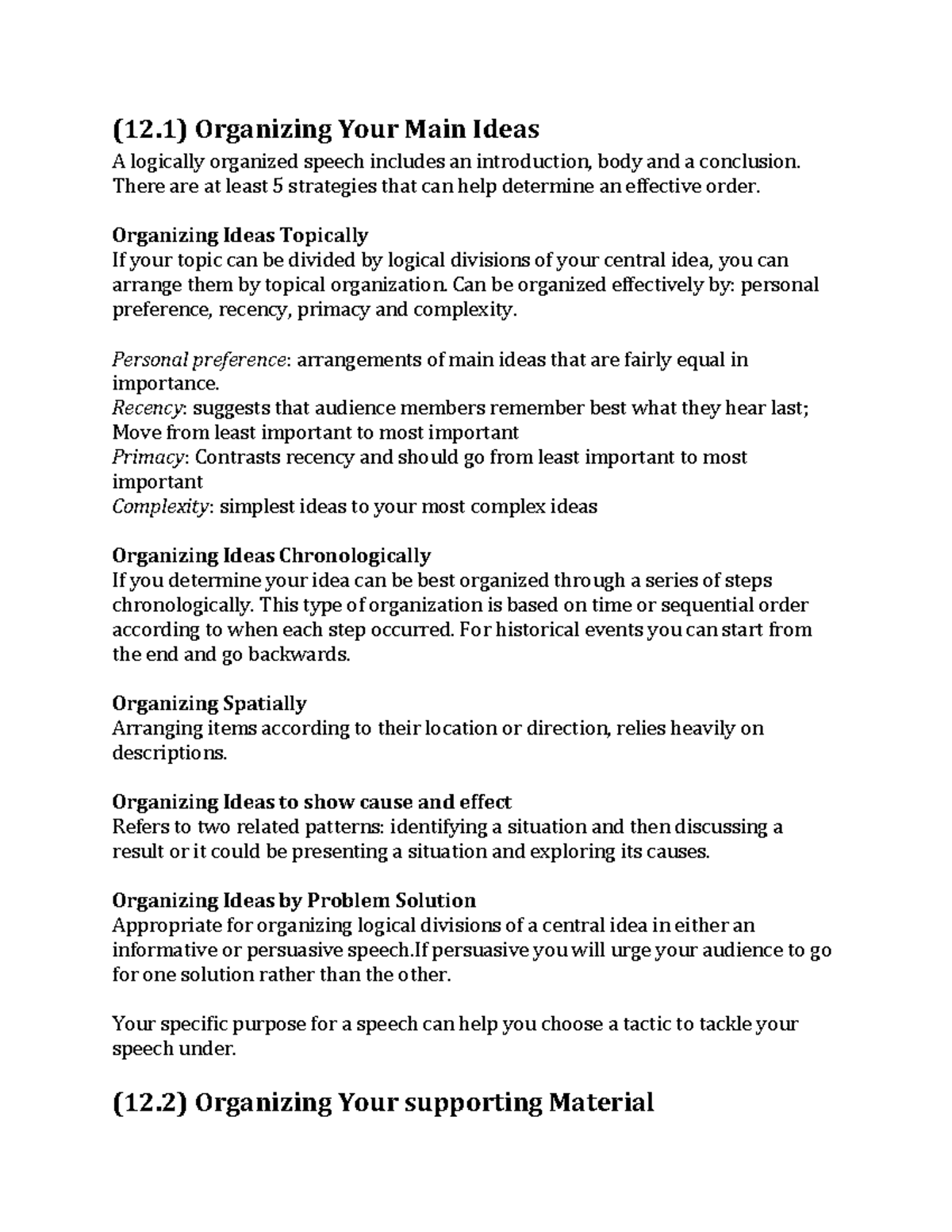 Chapter 12 (12) Organizing Your Main Ideas A logically organized