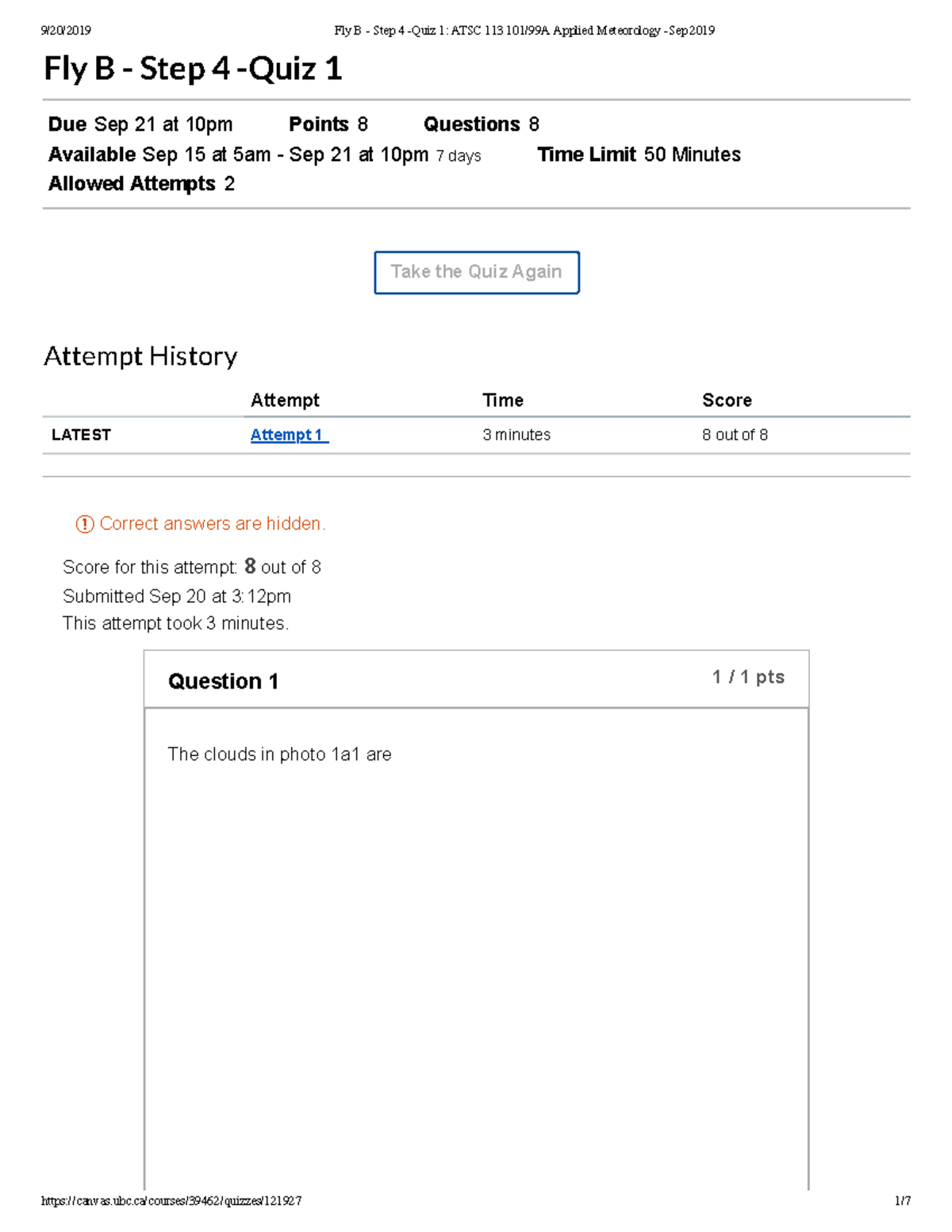 2019 - Fly B - Step 4 -Quiz 1 ATSC 113 - Fly B - Step 4 -Quiz 1 Due Sep ...