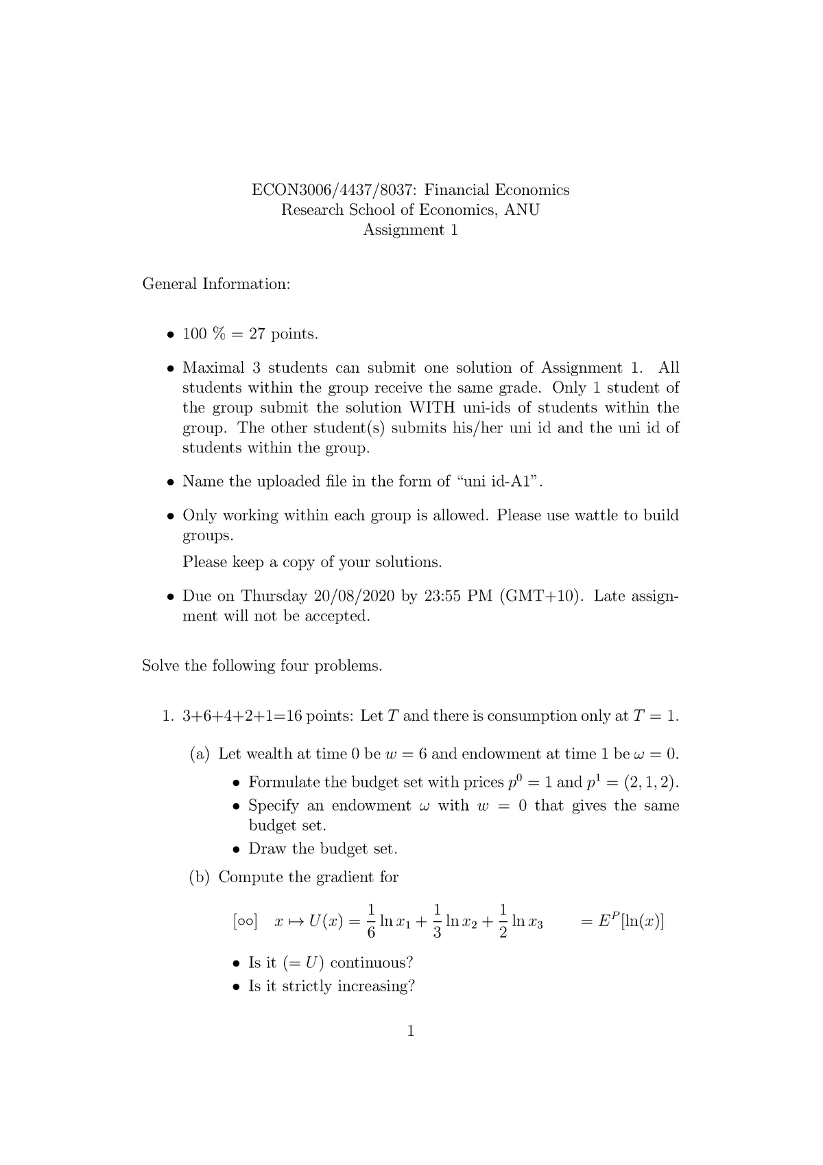 financial economics assignment