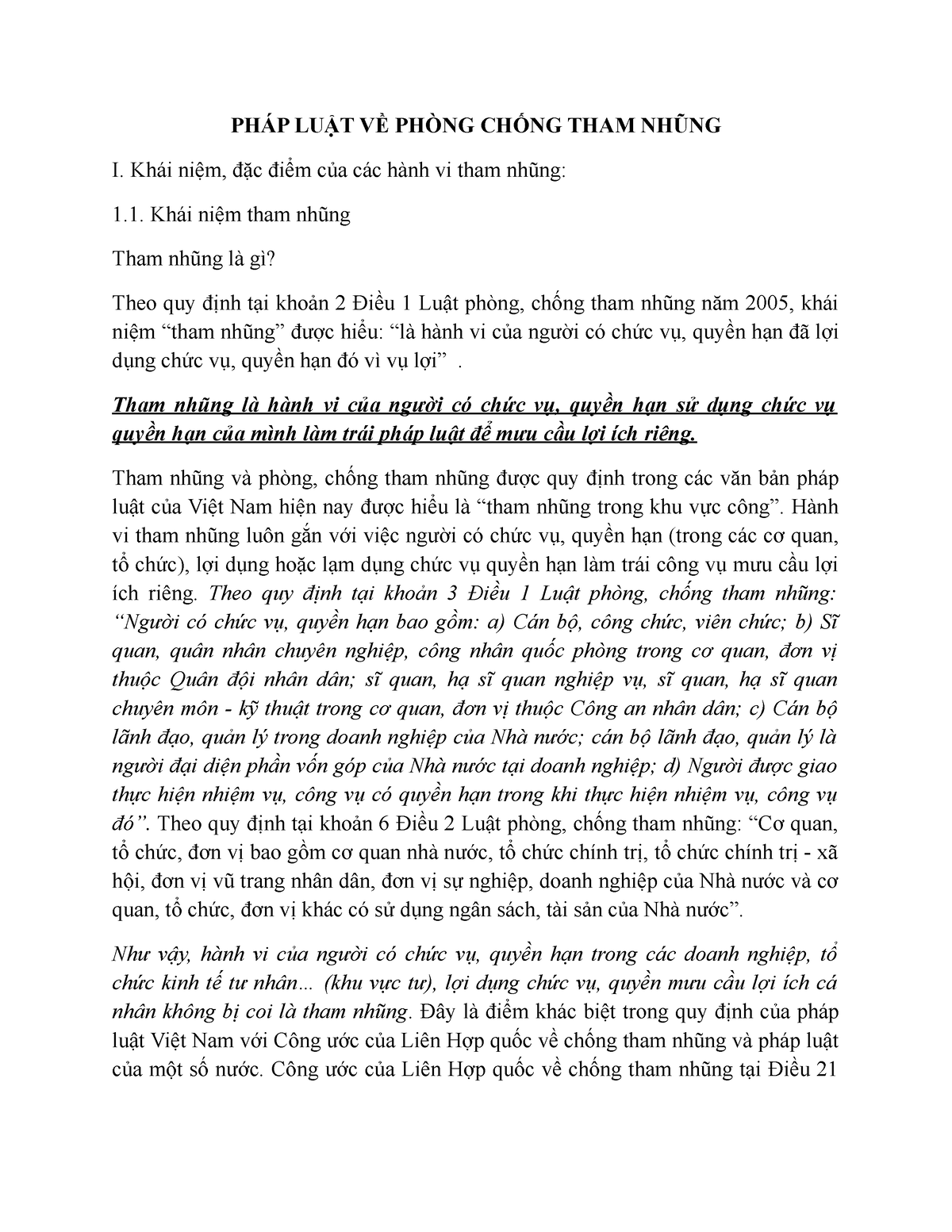 Chương 6 PHÁP LUẬT Phòng CHỐNG THAM NHŨNG - PHÁP LUẬT VỀ PHÒNG CHỐNG THAM NHŨNG I. Khái niệm, đặc - Studocu