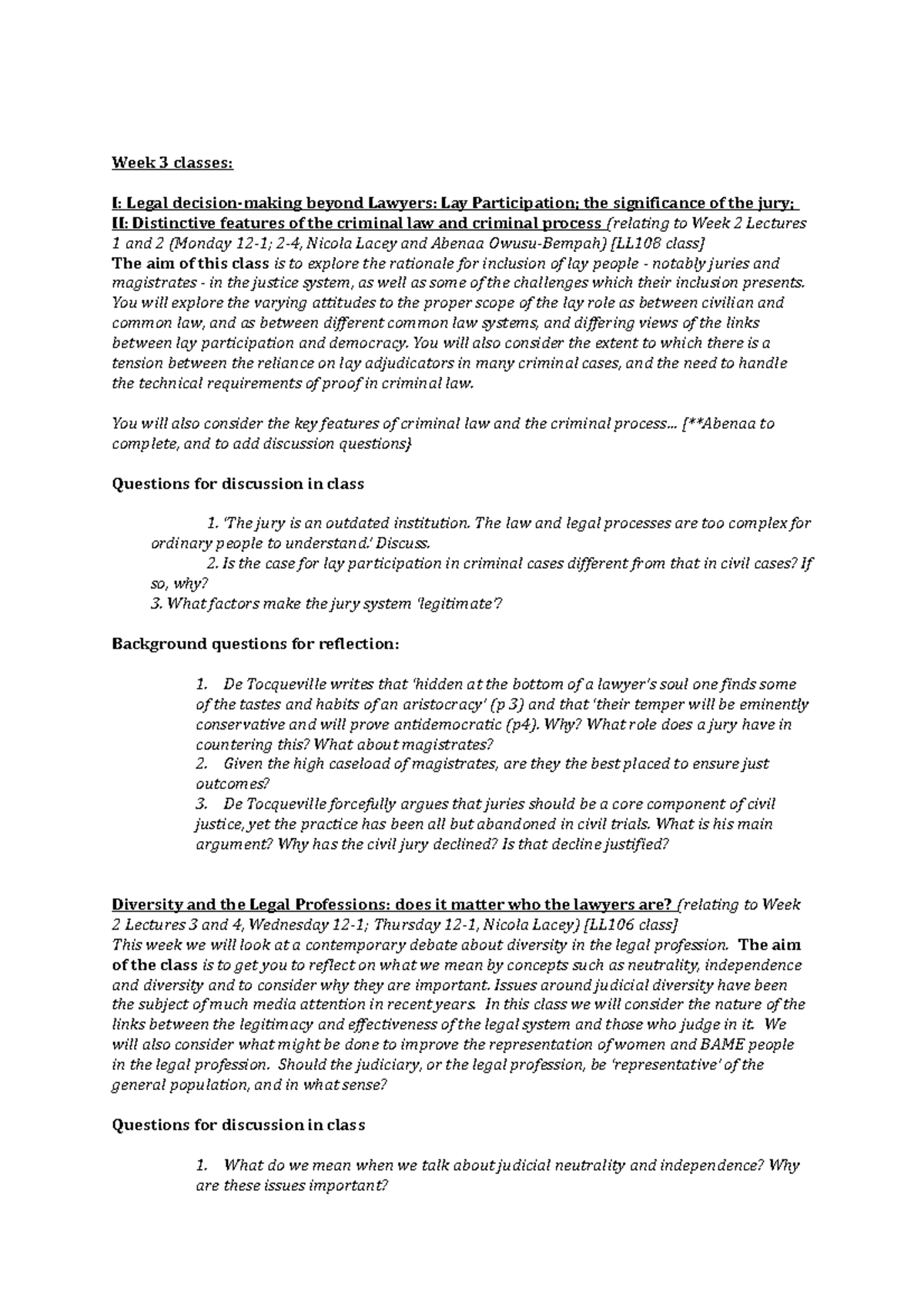 LL141 Class Materials Week 3 Week 3 classes I Legal decisionmaking