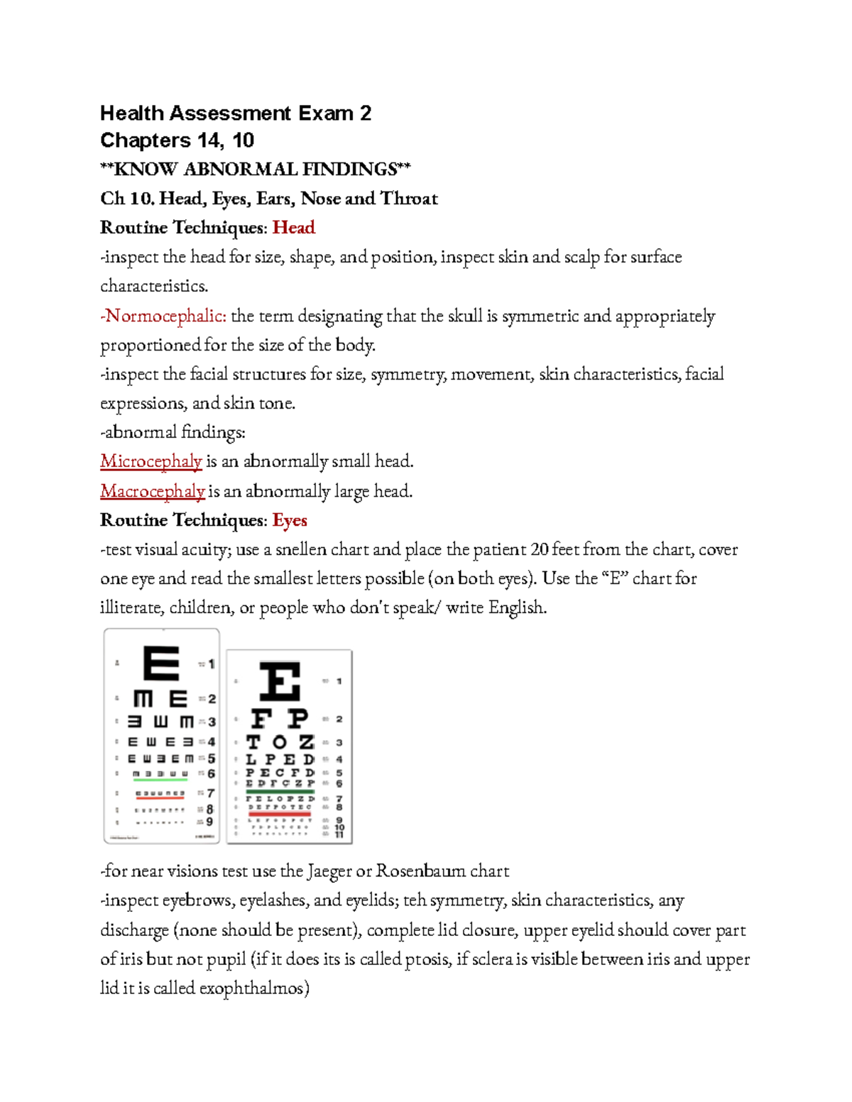 Health Assessment Exam 2 Head, Eyes, Ears, Nose and Throat Routine