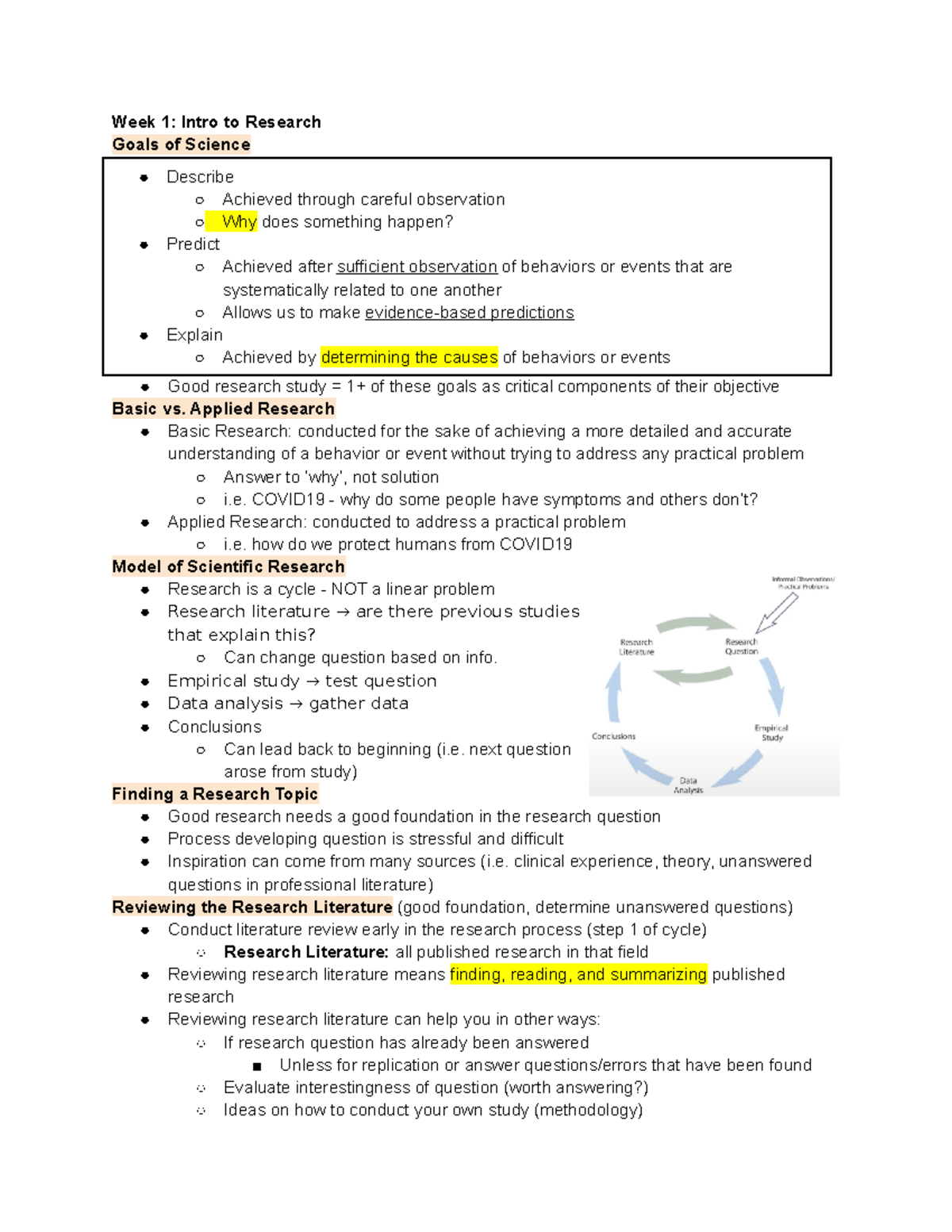 Week 1 Intro to Research - Week 1: Intro to Research Goals of Science ...