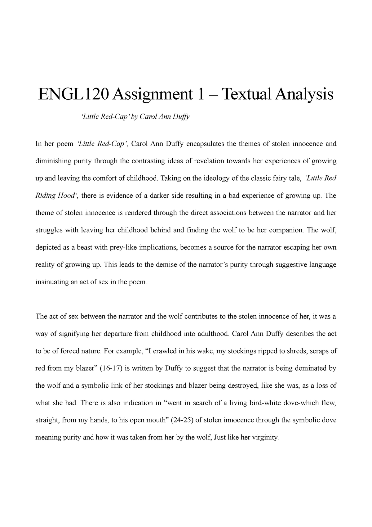 ENGL120 Assignment 1 Textual Analysis - Approaches to English - StuDocu