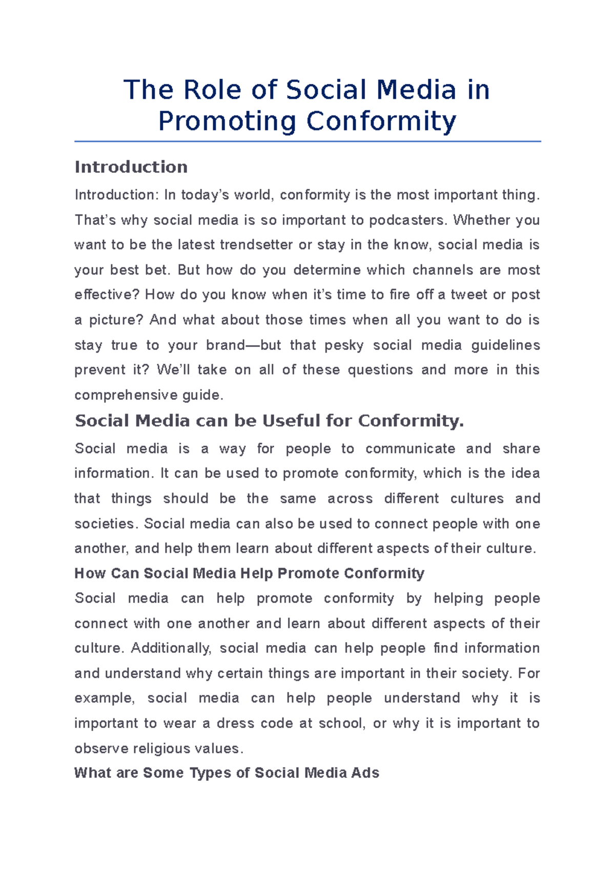 The Role of Social Media in Promoting Conformity - The Role of Social ...