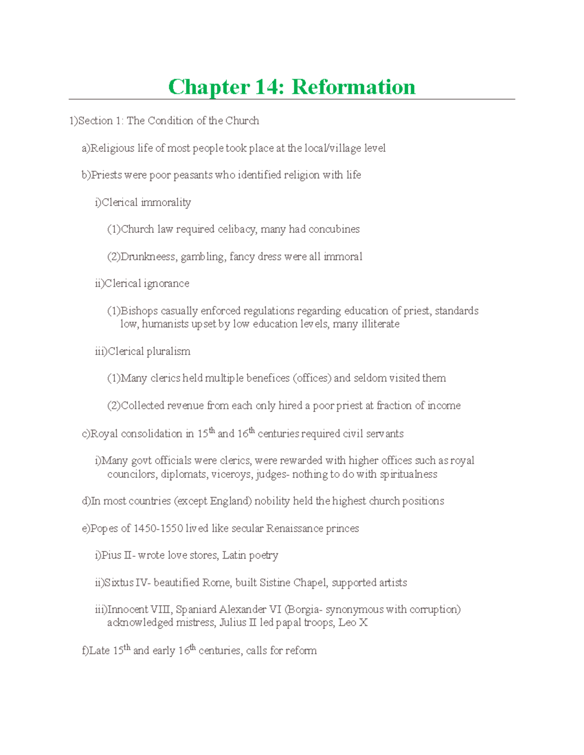European Reformation - Chapter 14: Reformation 1)Section 1: The ...