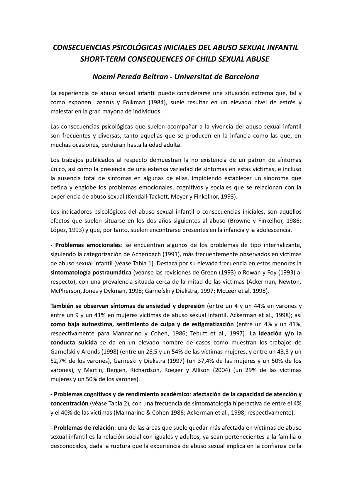 Consecuencias Psicol Gicas Iniciales Del Abuso Sexual Infantil Short