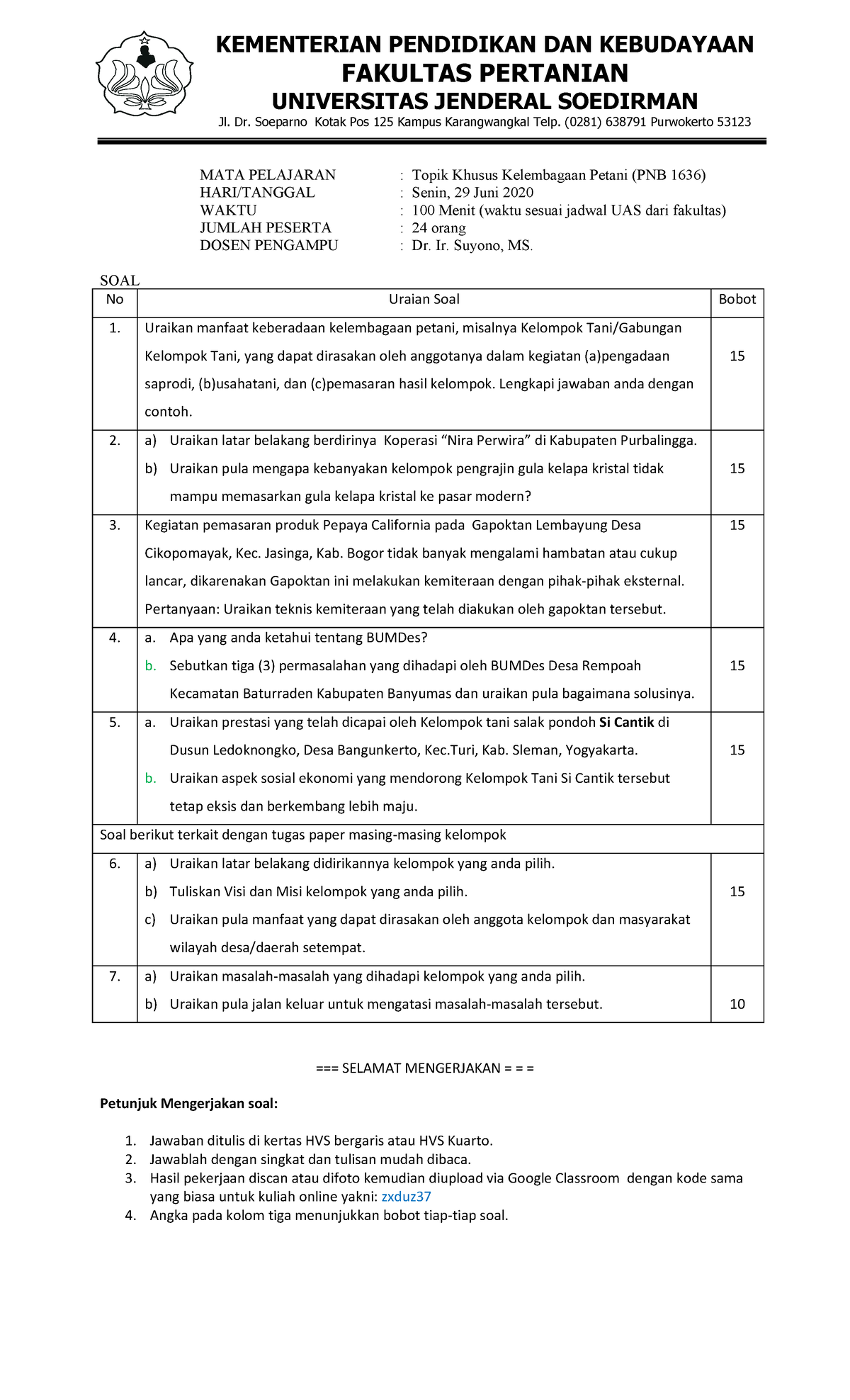 UAS 29 Juni 2020 - Soal Ujian Tengah Semester Mata Kuliah Manajemen ...