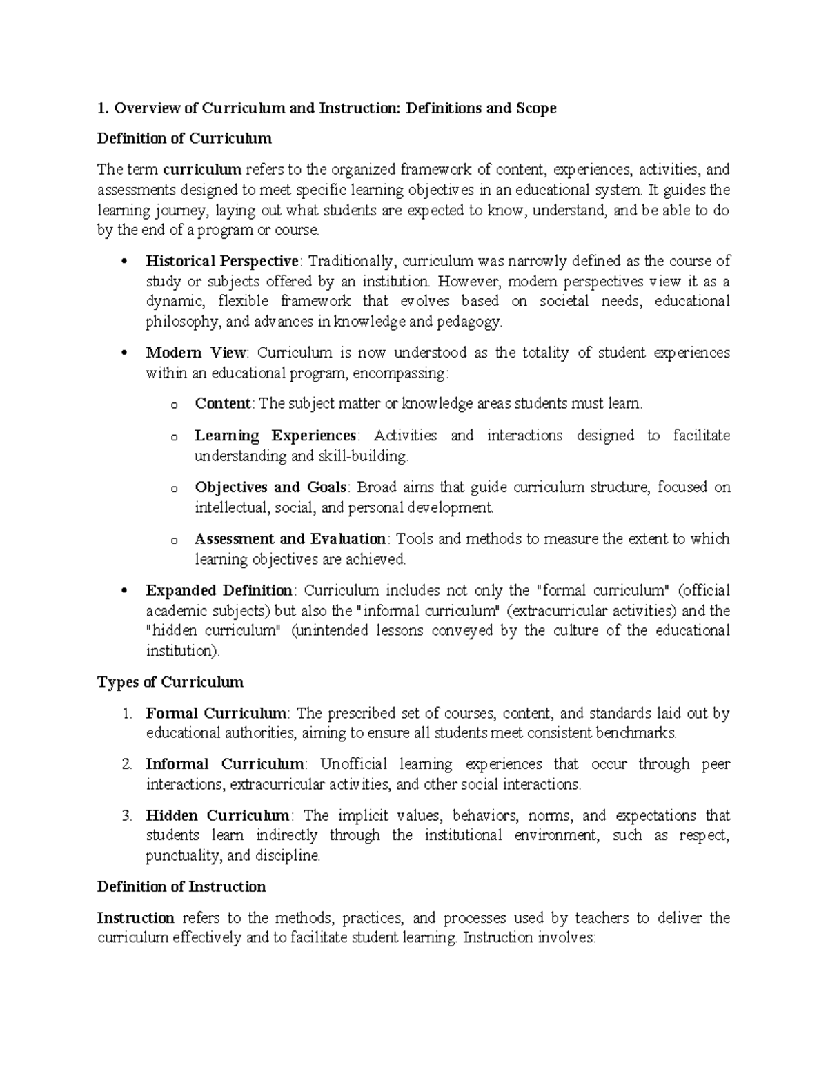 EDU301 Notes - This is a note on curriculum and instruction, where you ...