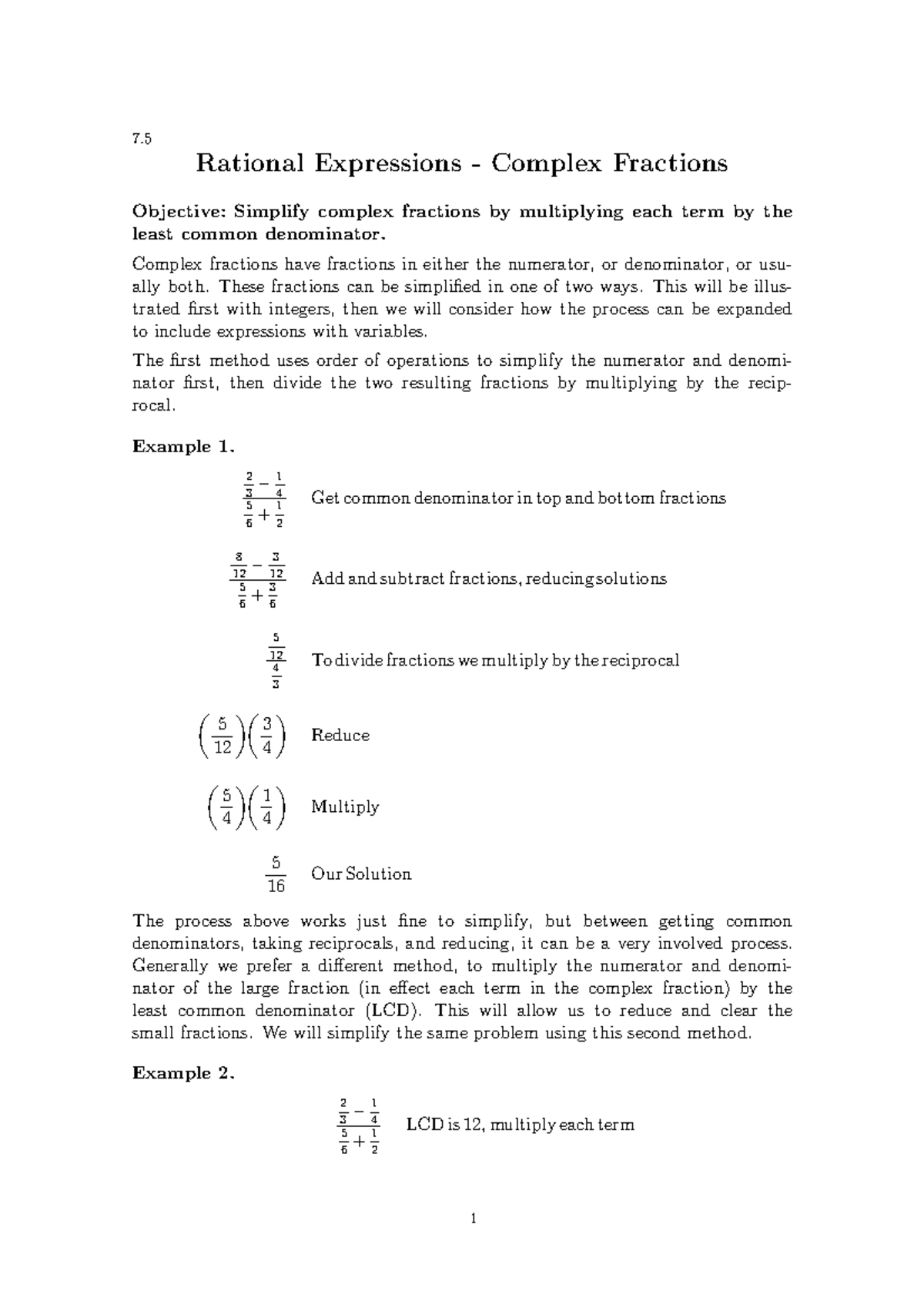 7.5 Complex Fractions - aaaaaaaaaaaaaaaaaaaaa - 7. Rational Expressions ...