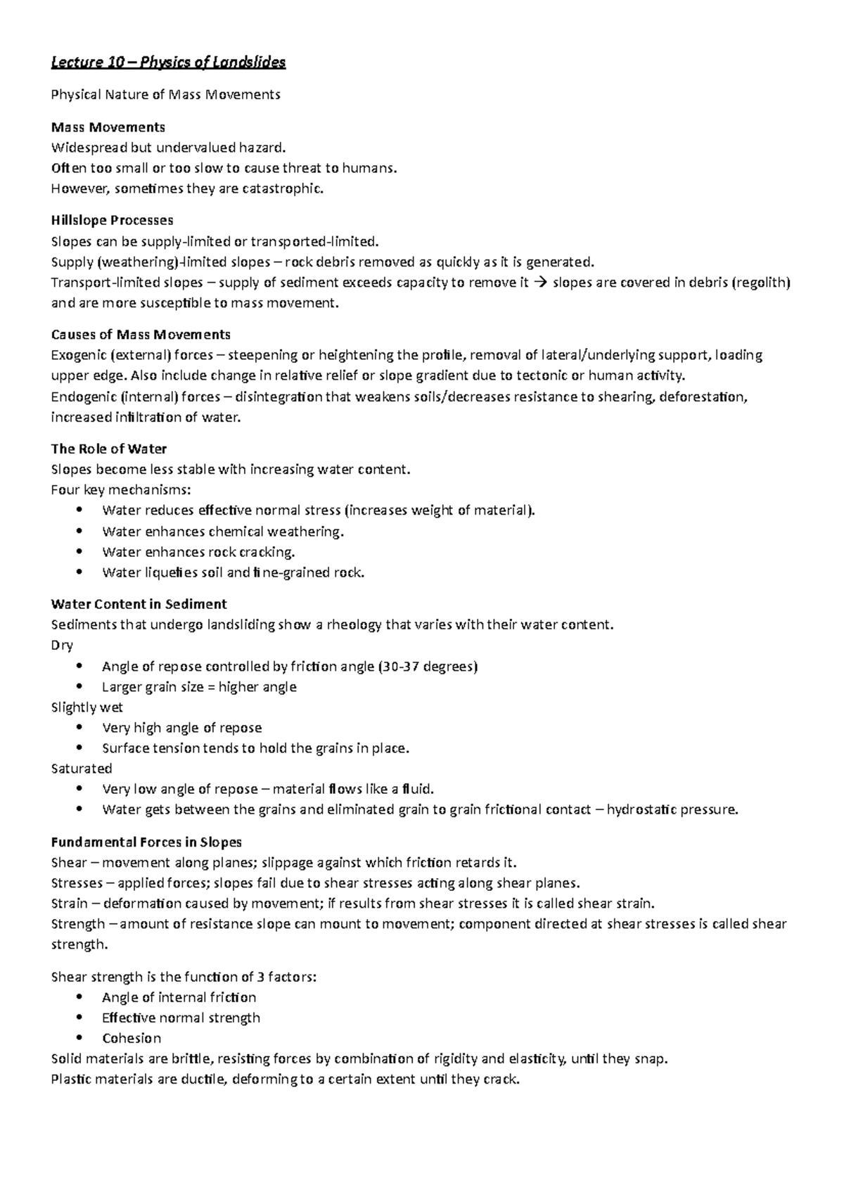 Lecture 10 - Landslide Physics - Lecture 10 – Physics of Landslides ...
