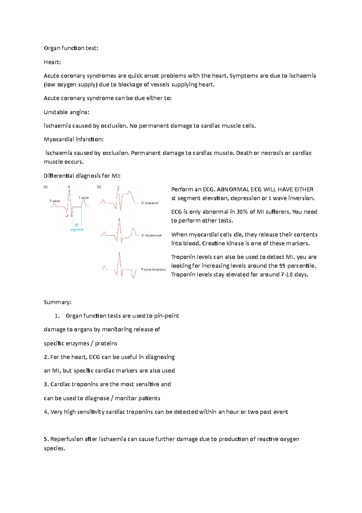 Heart function - Organ function test: Heart: Acute coronary syndromes ...