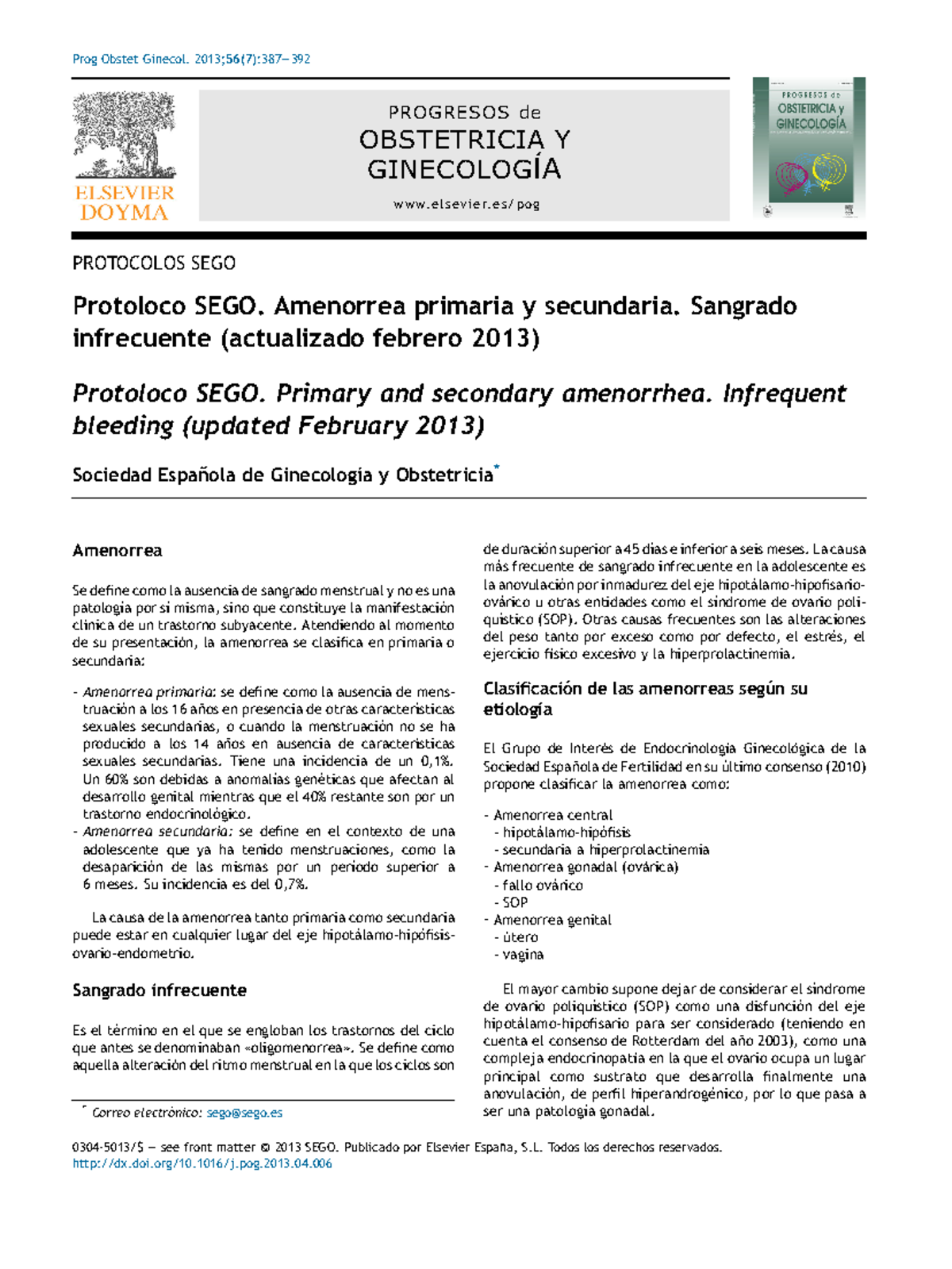 Amenorrea 1 - ddddfd - PROTOCOLOS SEGO Protoloco SEGO. Amenorrea ...