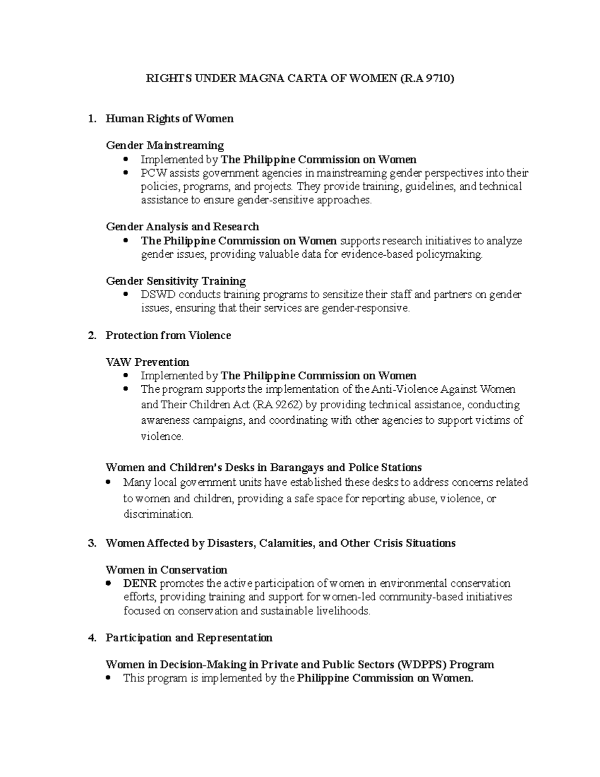 Rights Under Magna Carta OF Women - RIGHTS UNDER MAGNA CARTA OF WOMEN ...